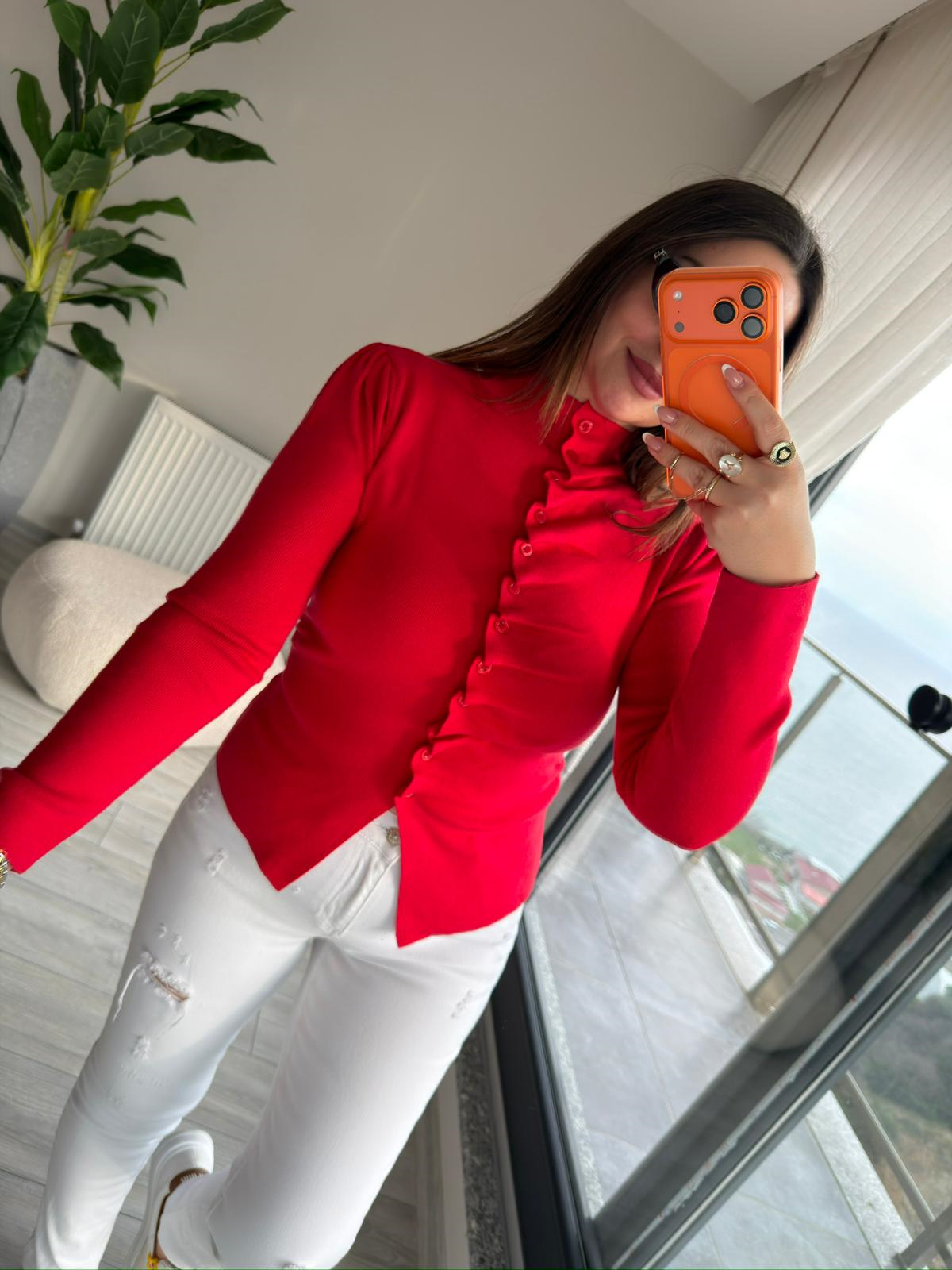0376 Korspan Önü Fırfırlı Hırka KIRMIZI
