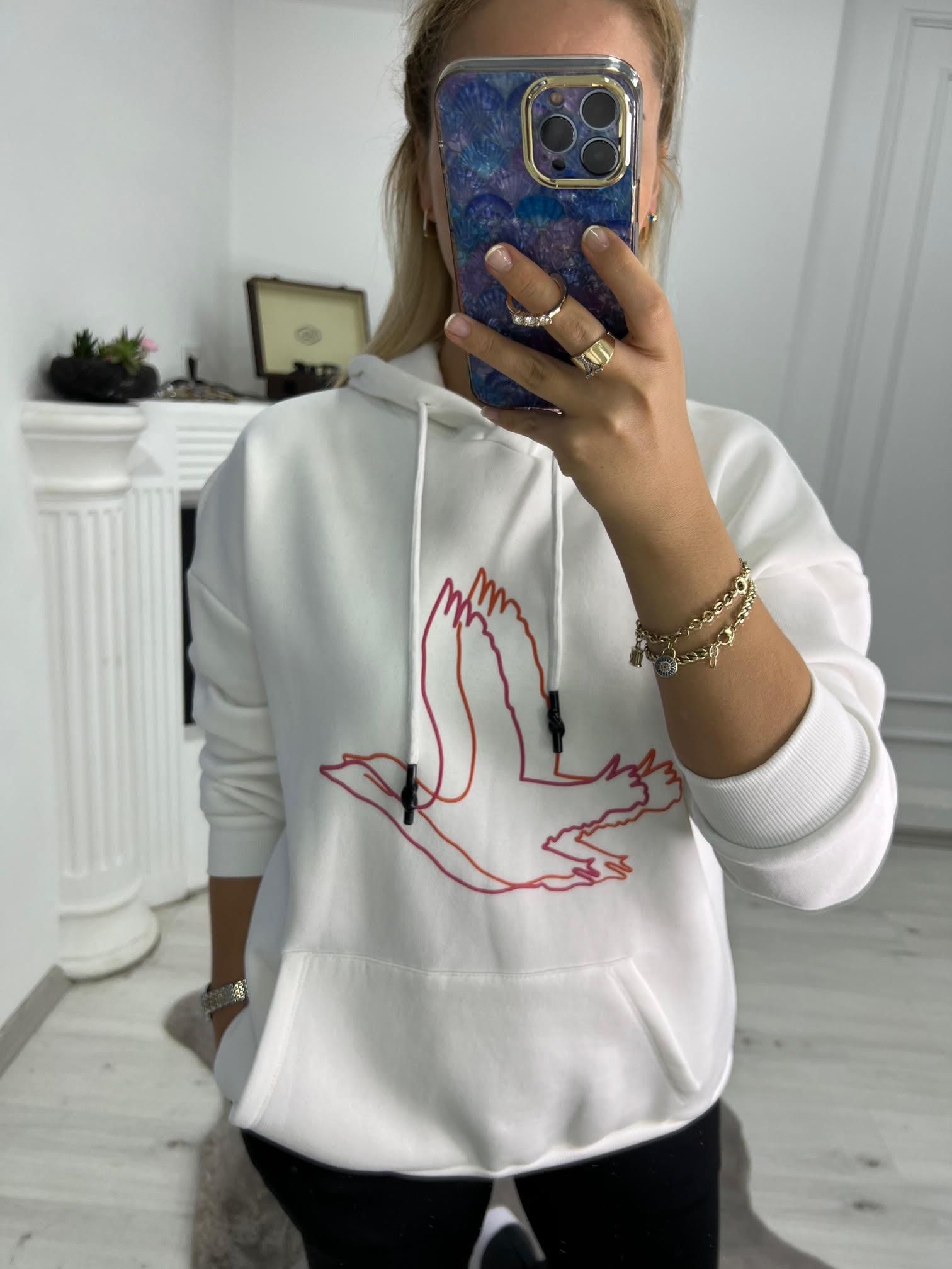 04 Kuş Baskılı Sweat BEYAZ