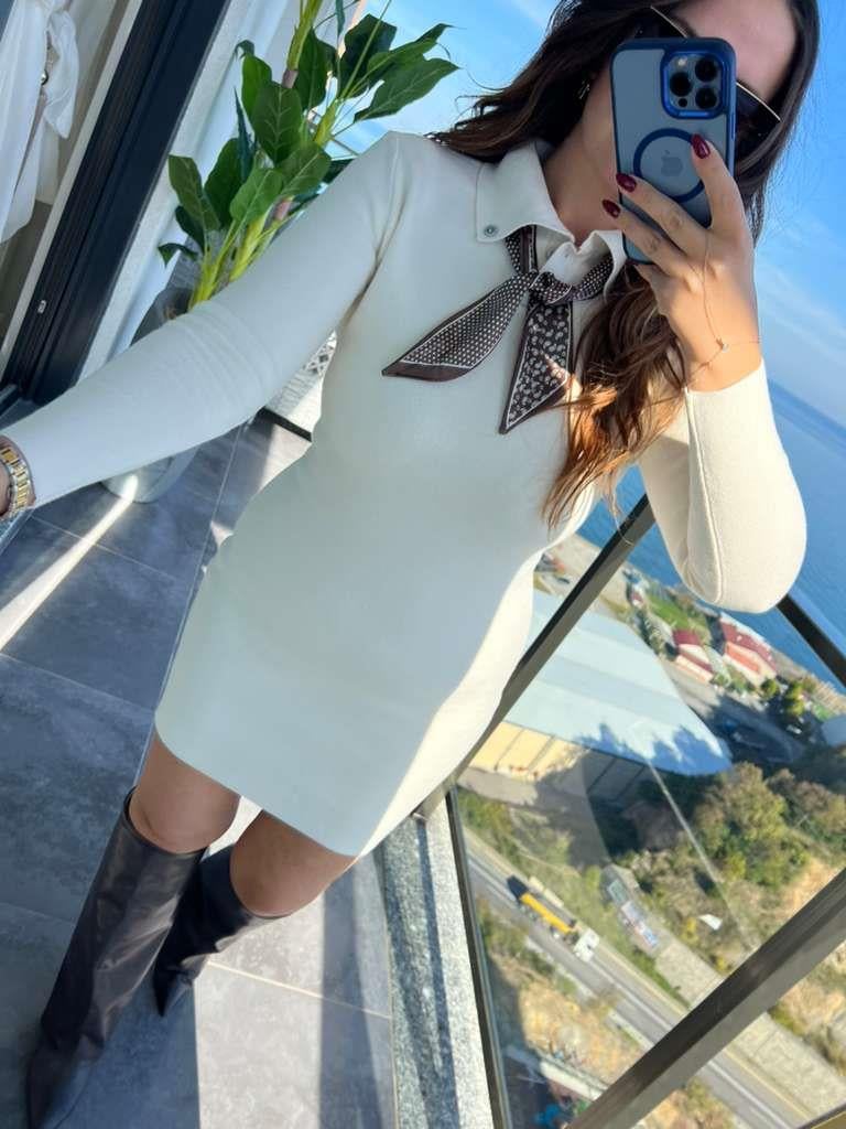 0511 Flarlı Elbise VANİLYA