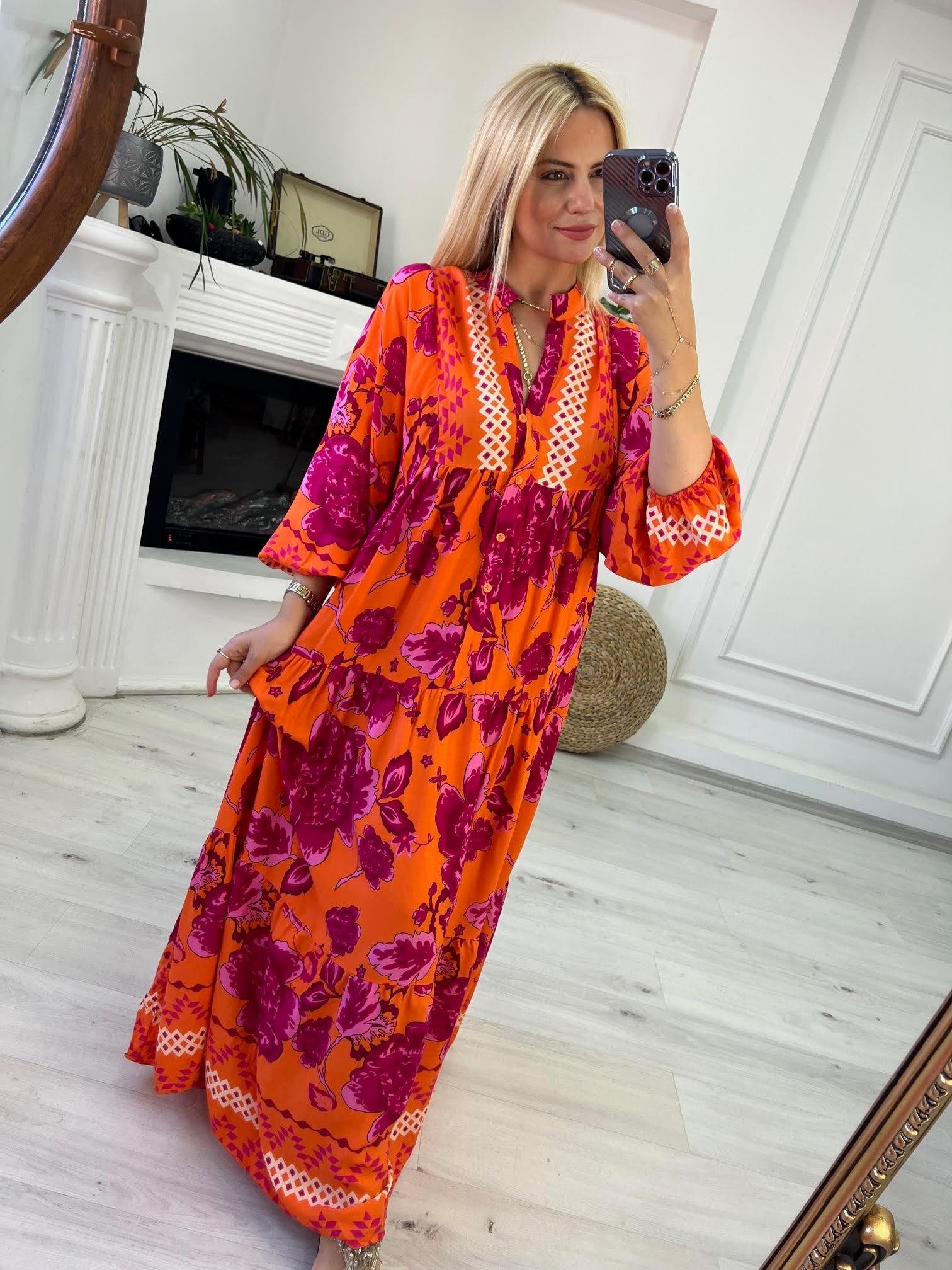 056 Katleya Model Elbise TURUNCU