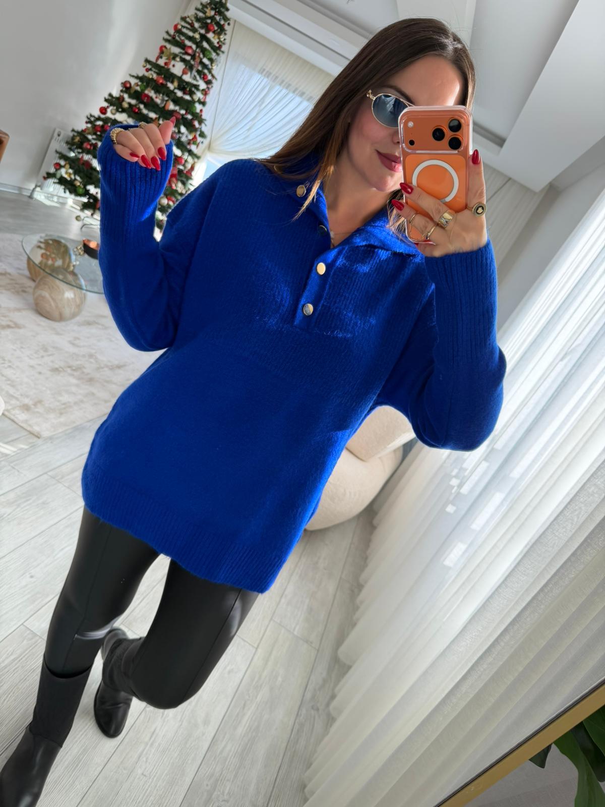 059 Patlı Polo Yaka Kazak SAKS