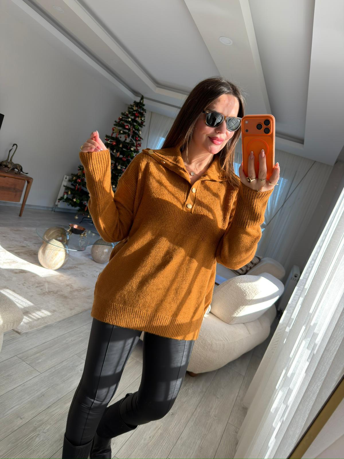 059 Patlı Polo Yaka Kazak TABA