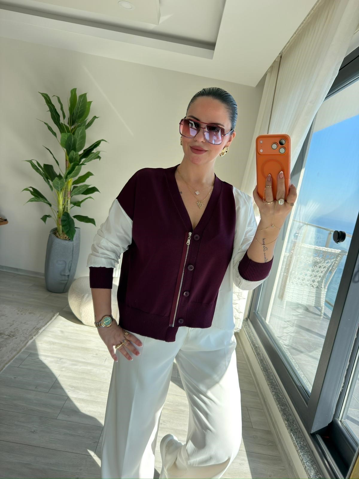 0610 Kumaş Detaylı Bluz BORDO