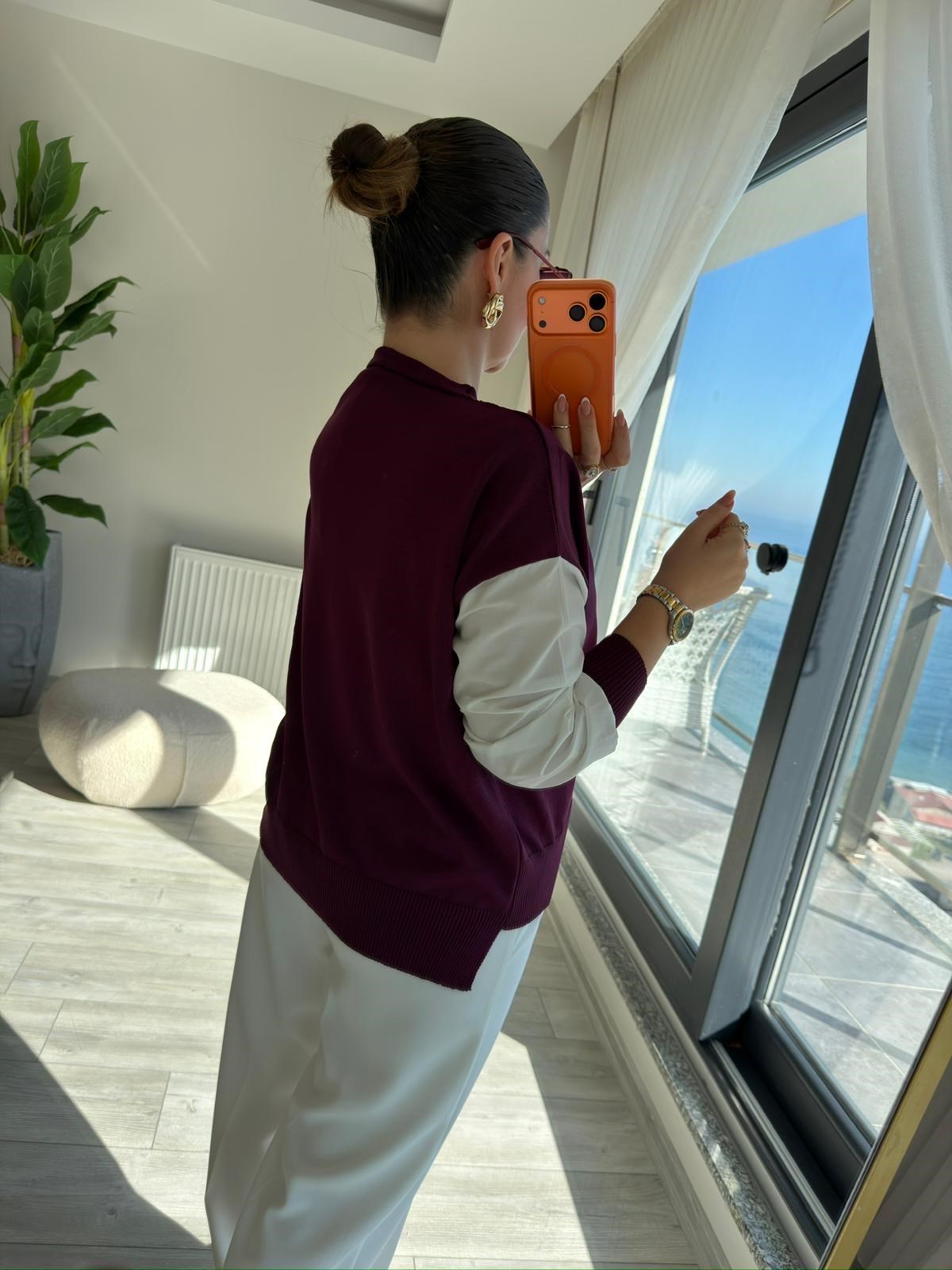 0610 Kumaş Detaylı Bluz BORDO