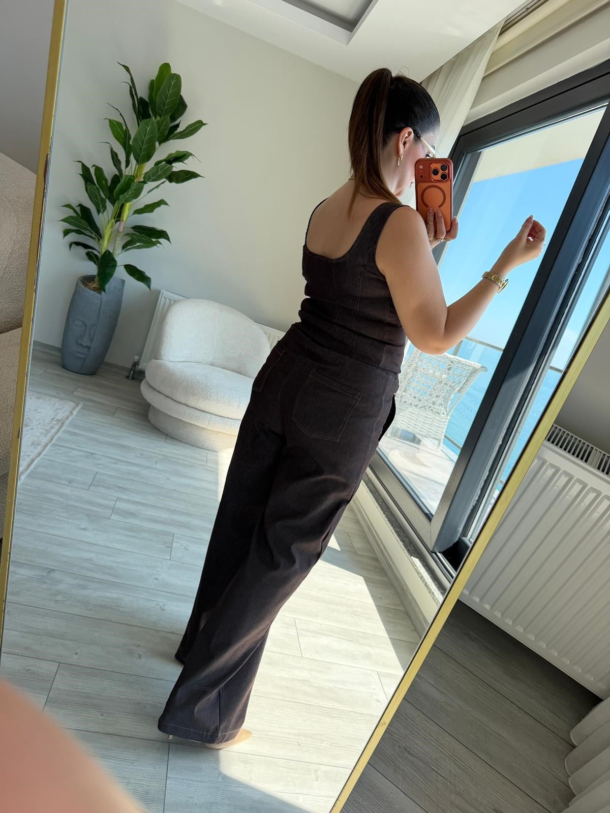 0633 Dikiş Detay Pantolon KAHVE