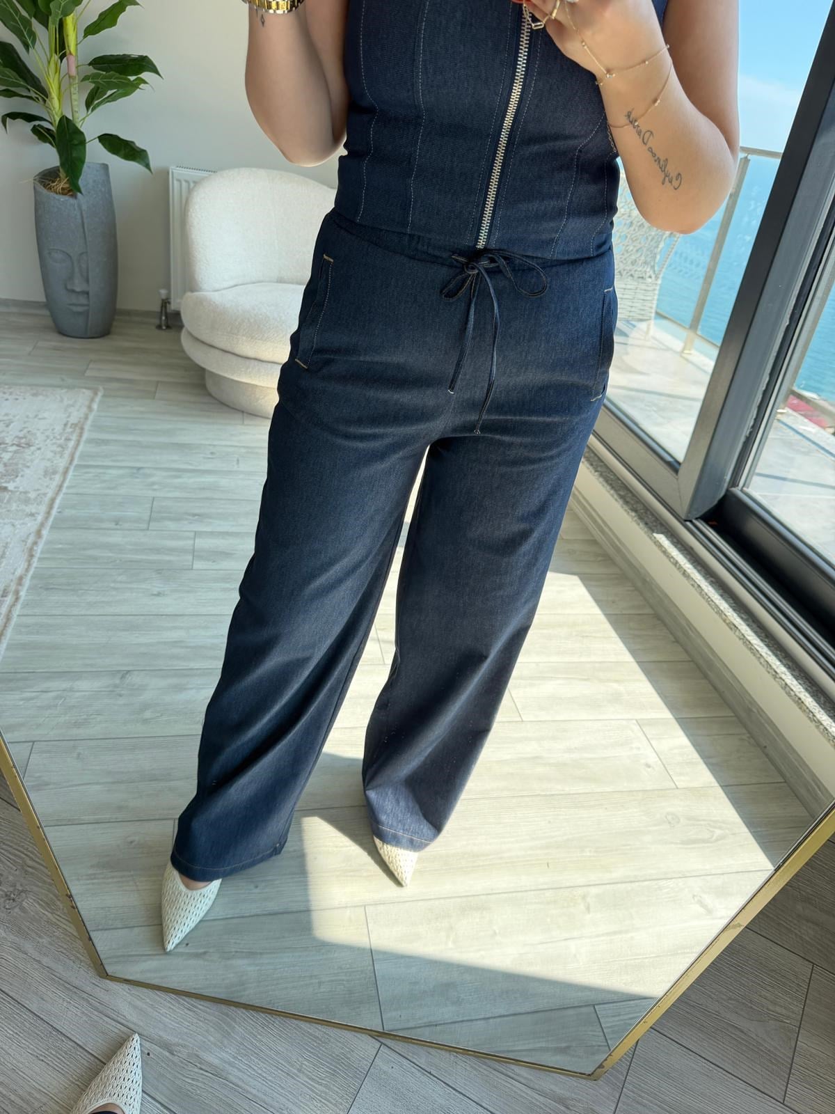 0633 Dikiş Detay Pantolon MAVİ