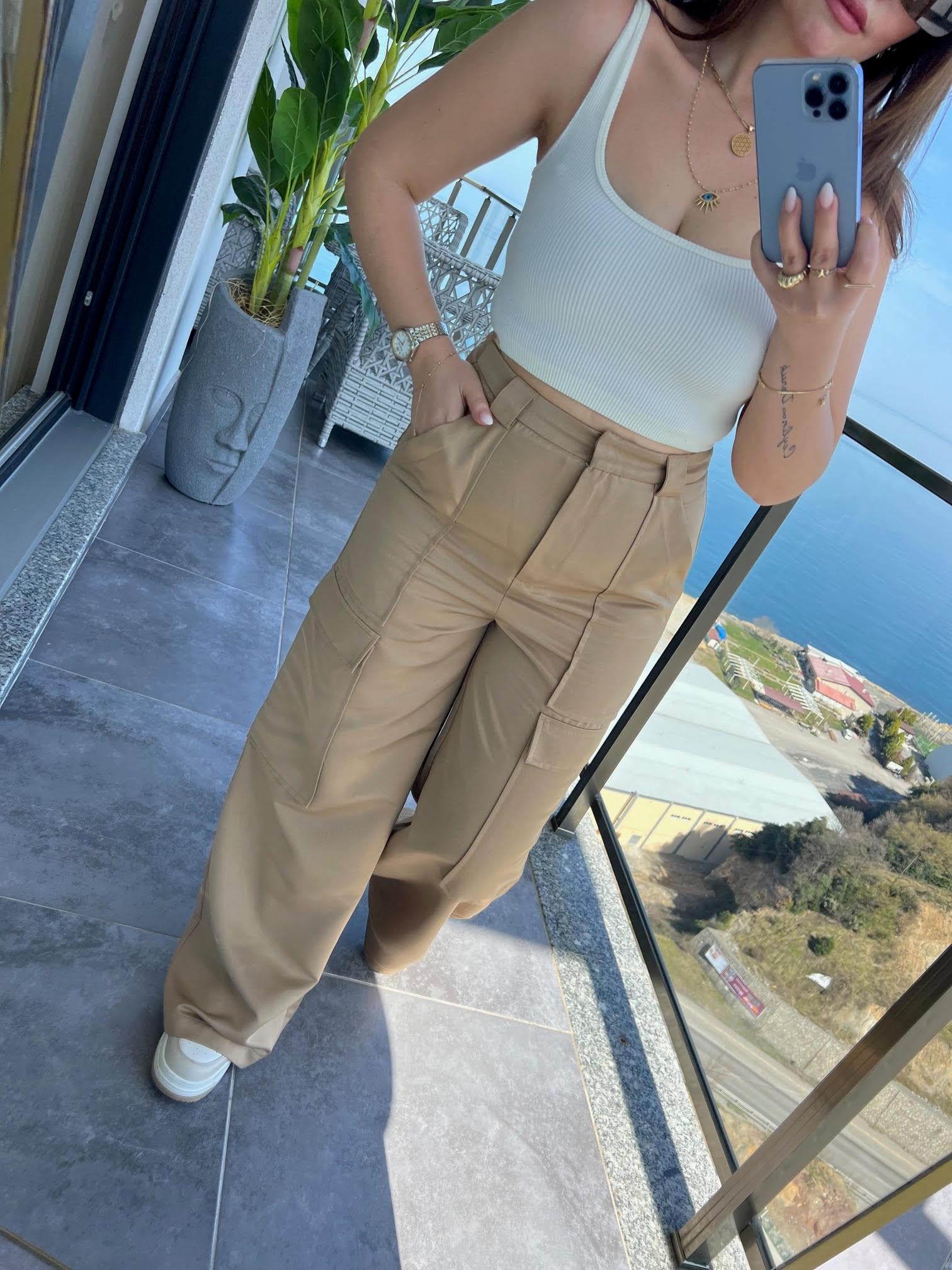 0655 Oversize Biker Ceket Pantolon Takım BEJ