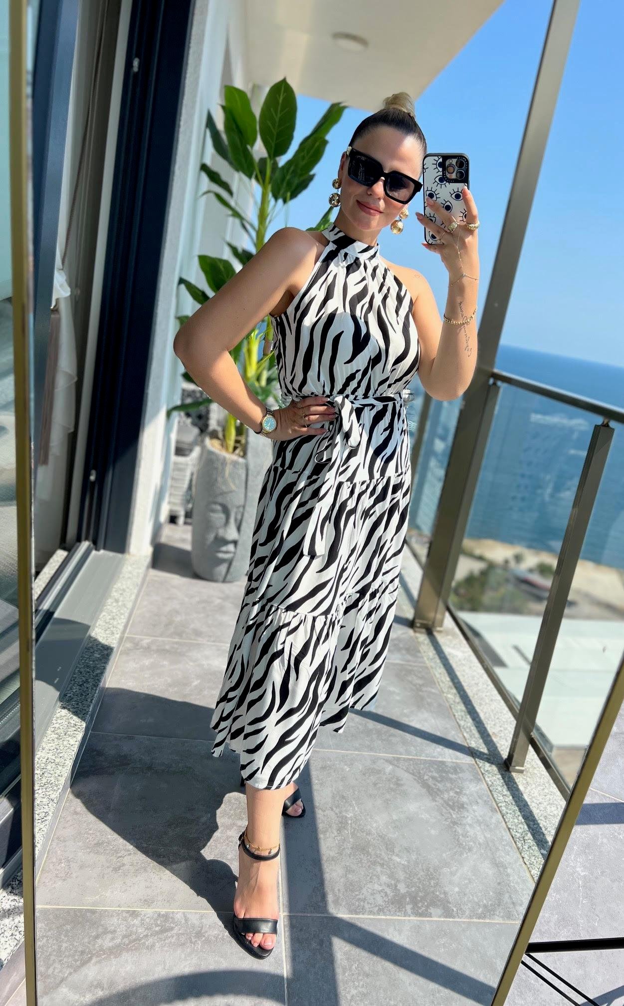 07 Halter Yaka Elbise ZEBRA
