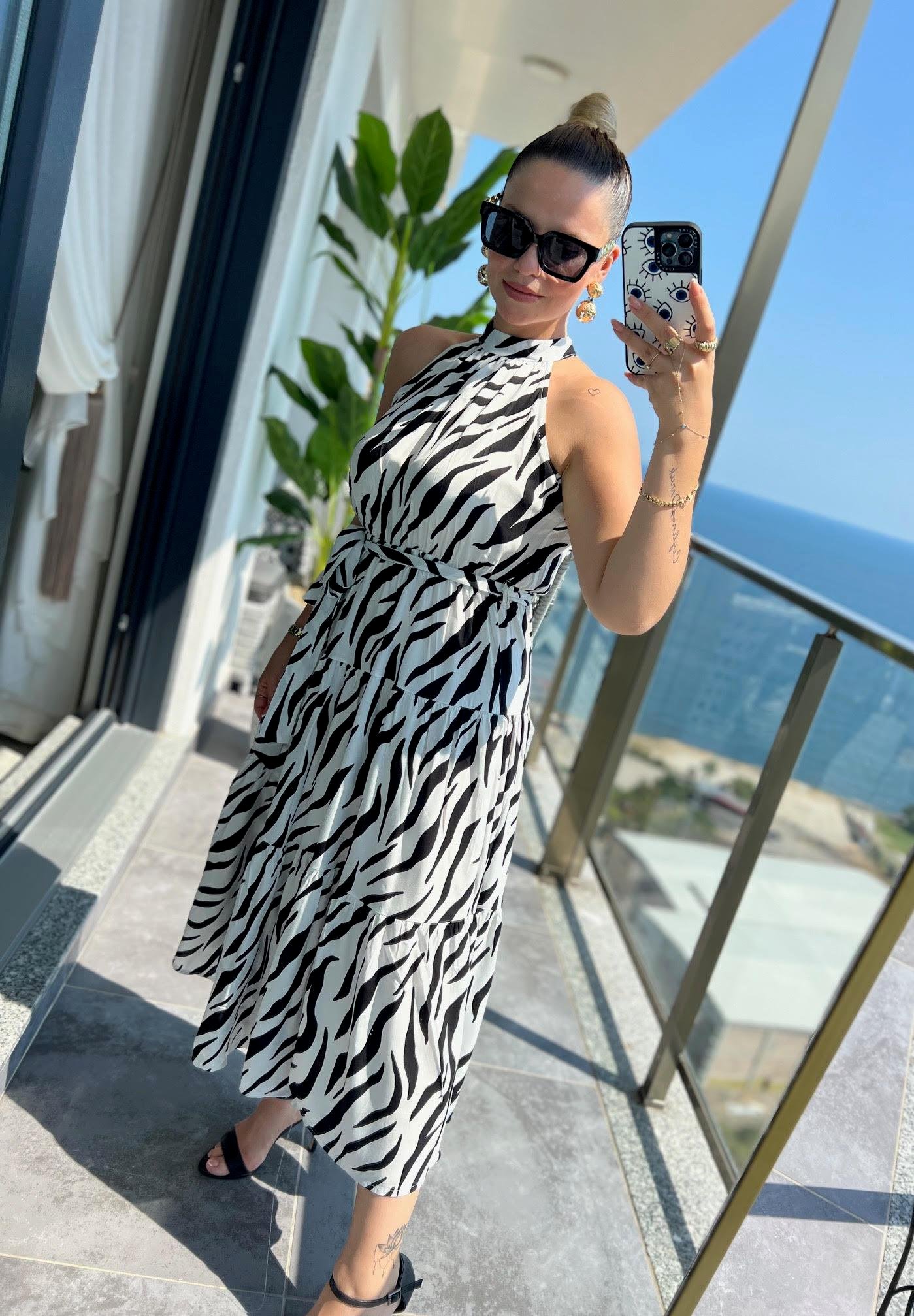 07 Halter Yaka Elbise ZEBRA