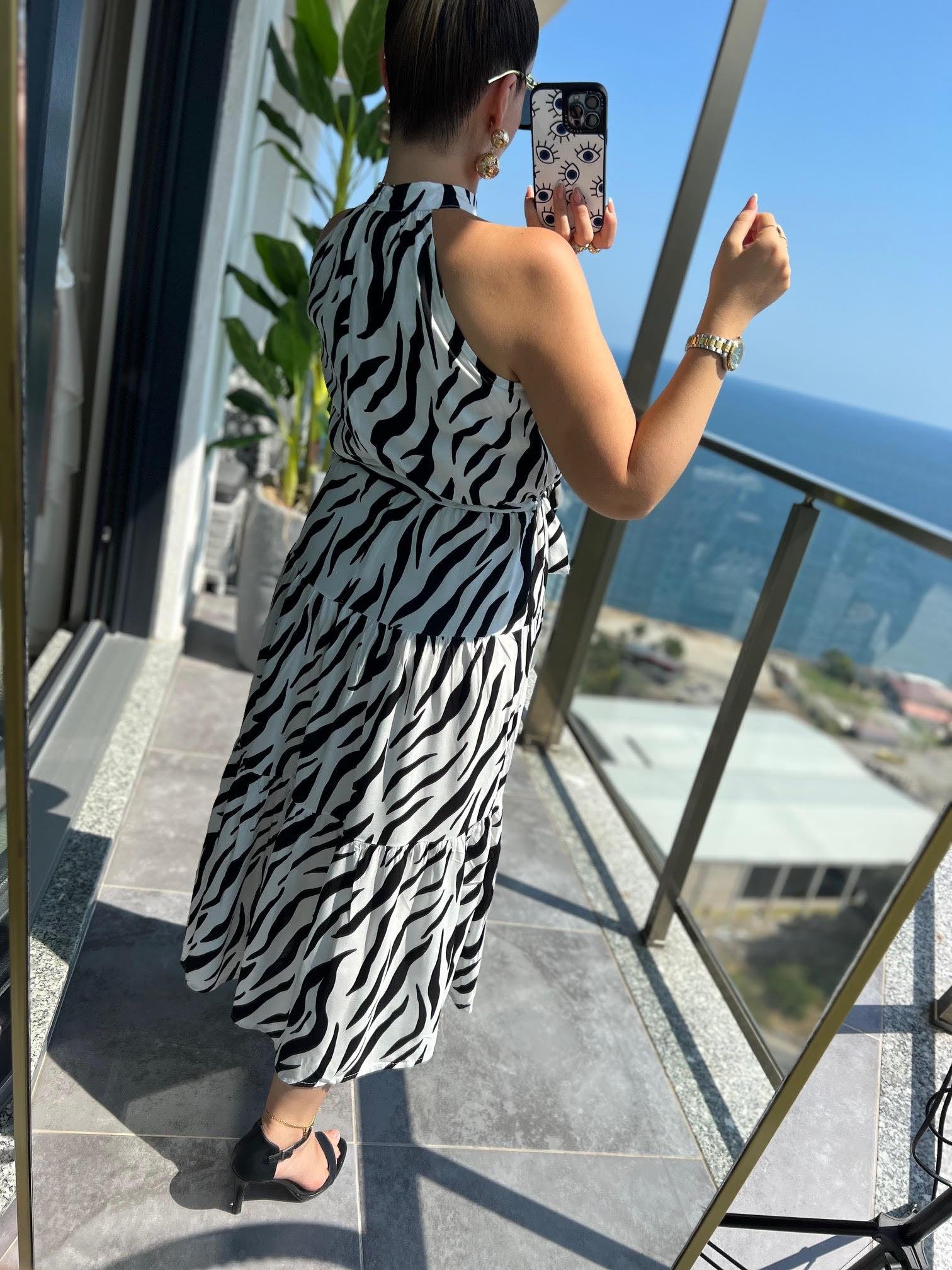 07 Halter Yaka Elbise ZEBRA