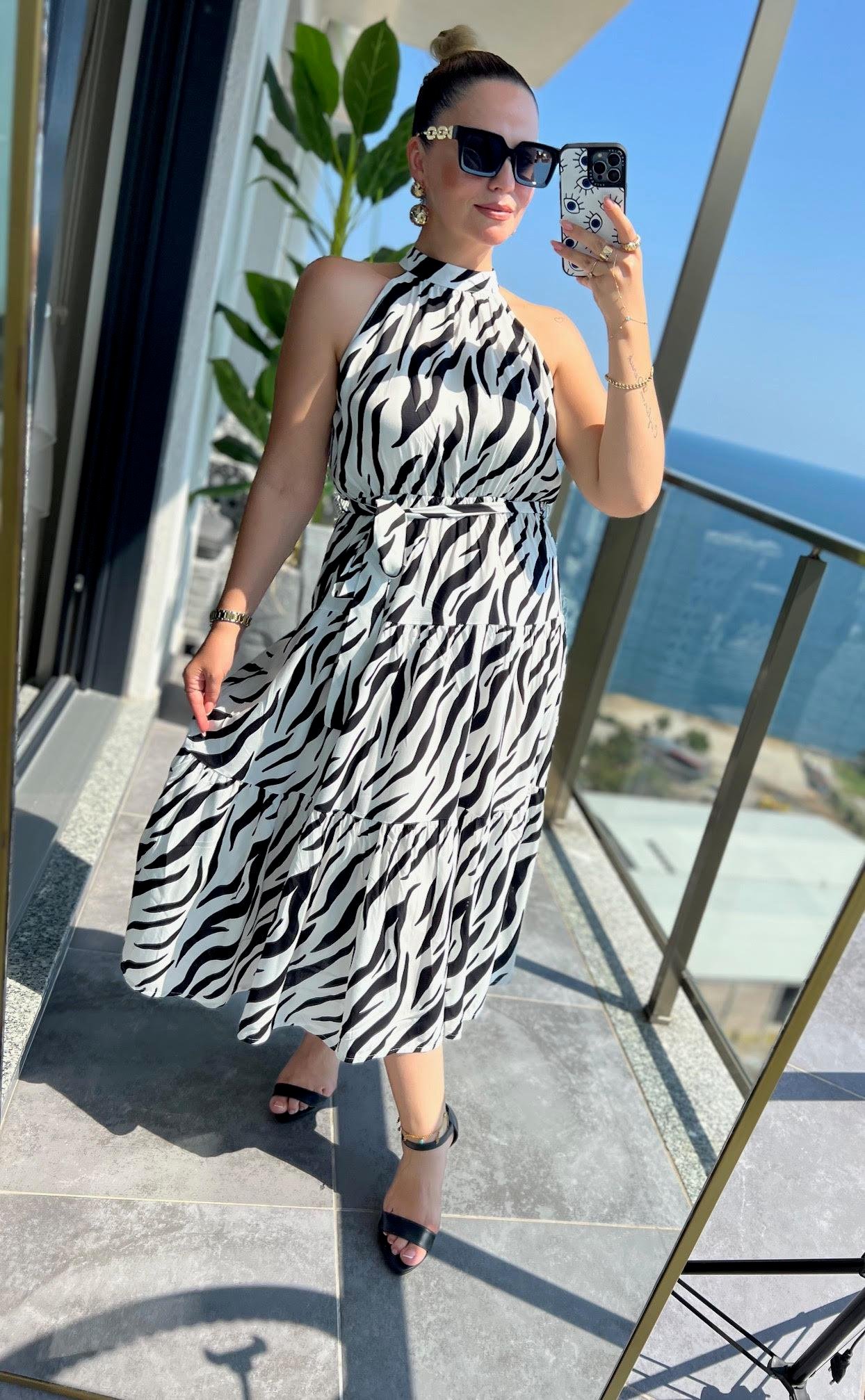07 Halter Yaka Elbise ZEBRA