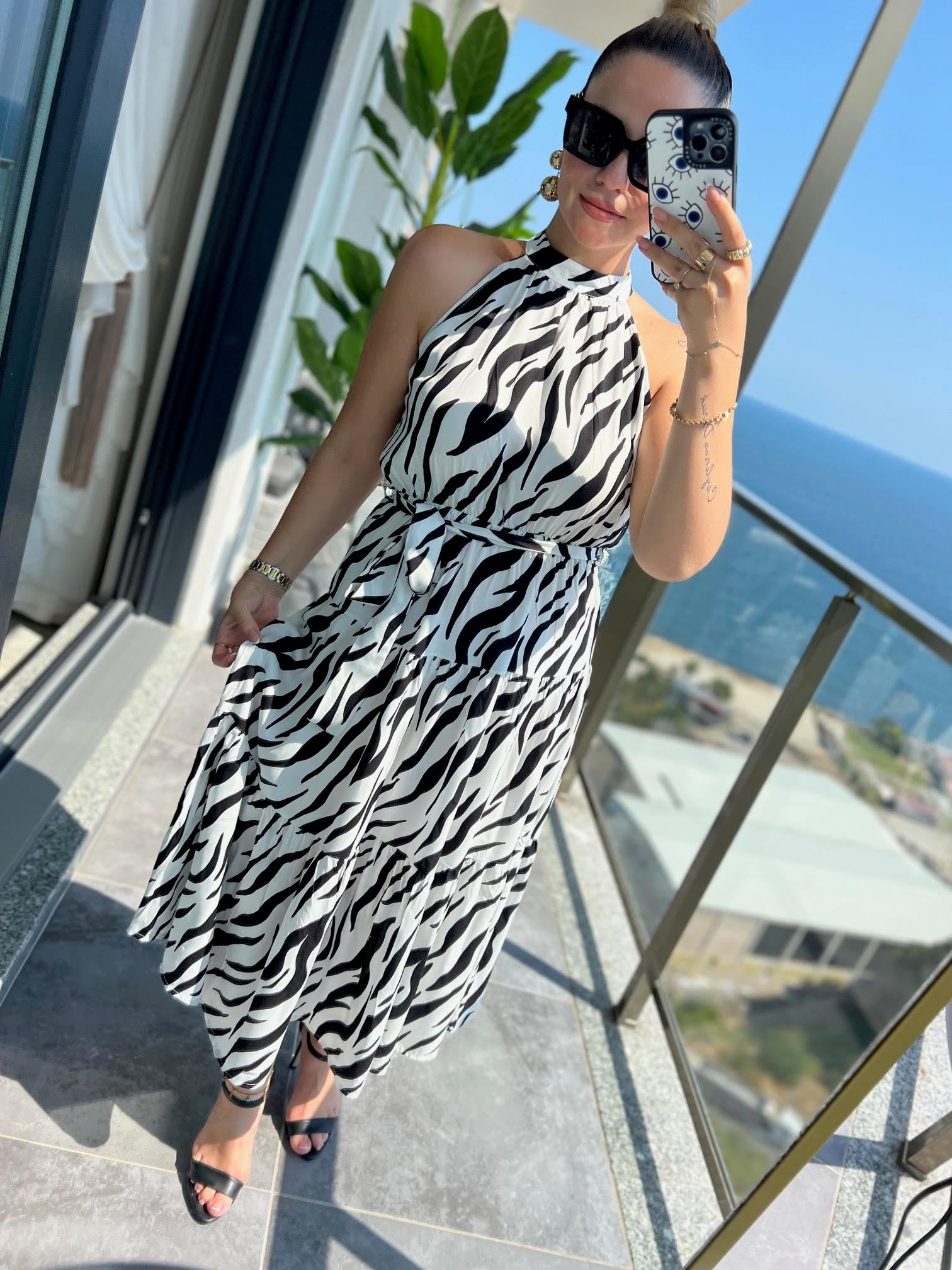 07 Halter Yaka Elbise ZEBRA