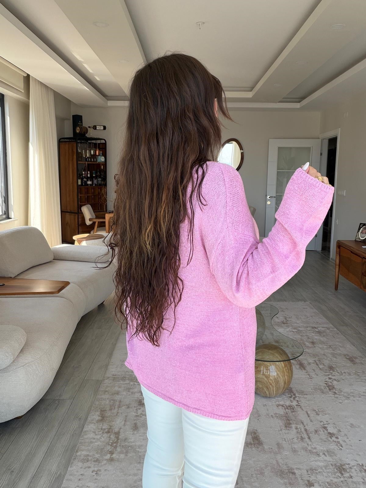 0706 Oval Yaka Trko Kazak PEMBE