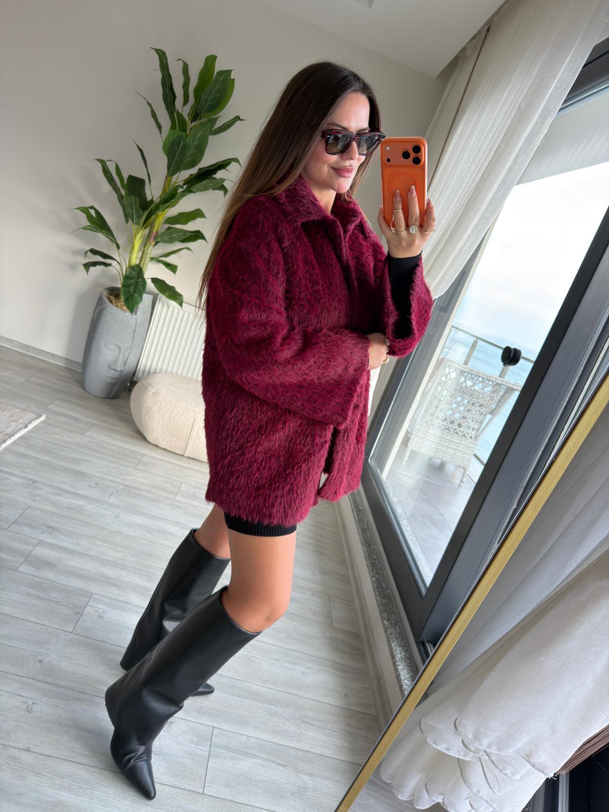 0714 İthal Kaşe Kaban BORDO