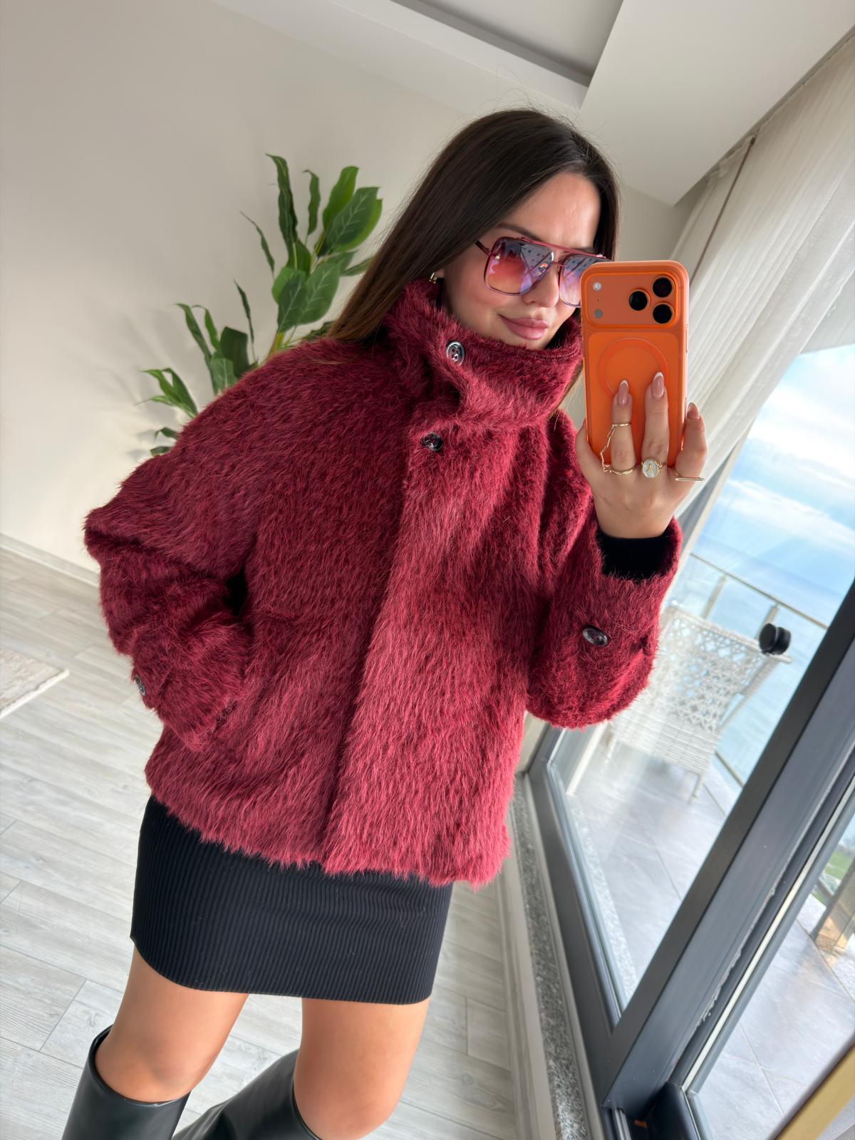 0716 Kolu Düğmeli Kaban BORDO