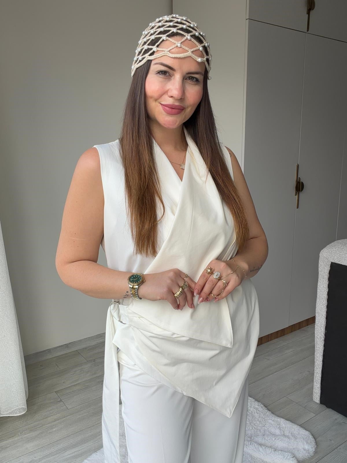 073 Bağlamalı Yelek EKRU