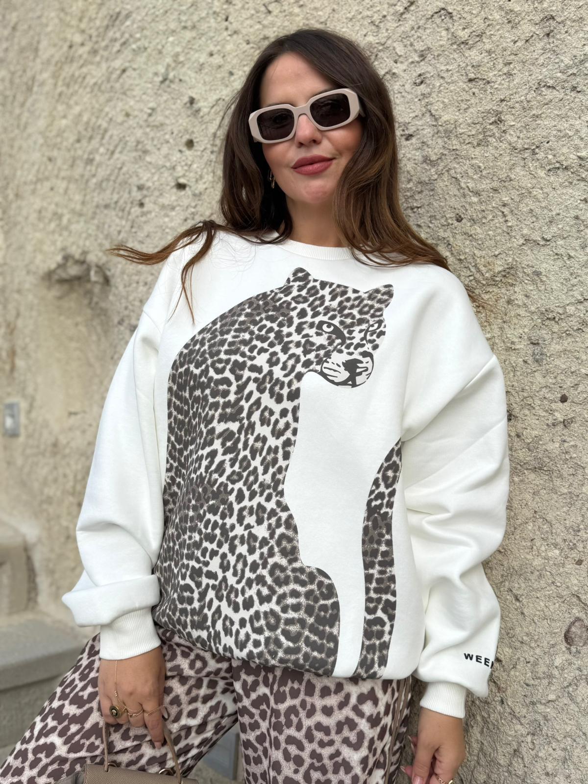 0965 Leopar Baskılı Sweat EKRU