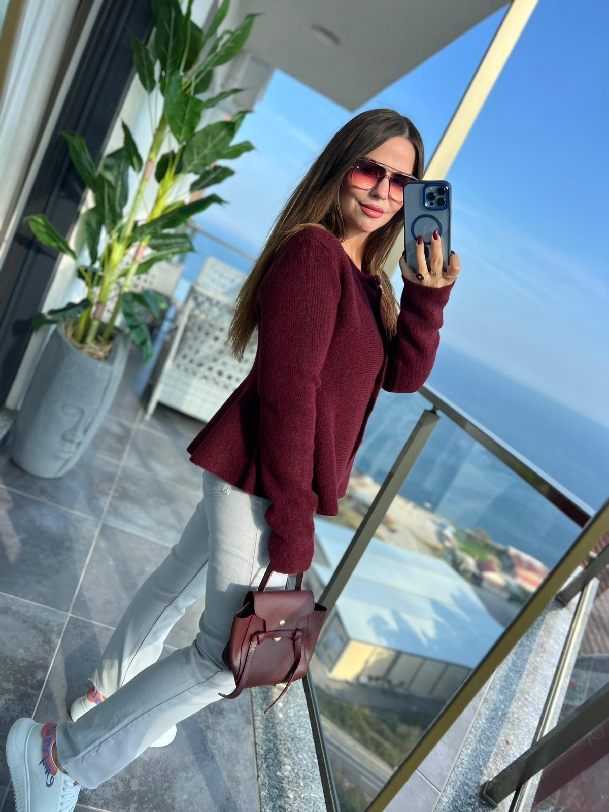 0985 Düğmeli Triko Hırka BORDO