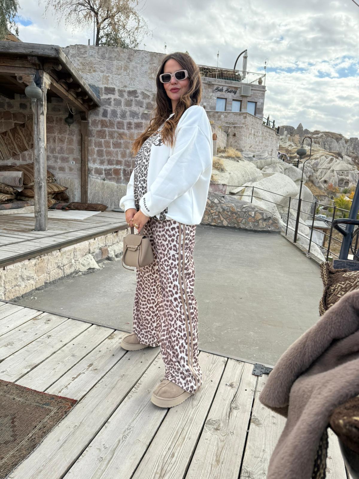 0993 Saten Leopar Pantolon KAHVE