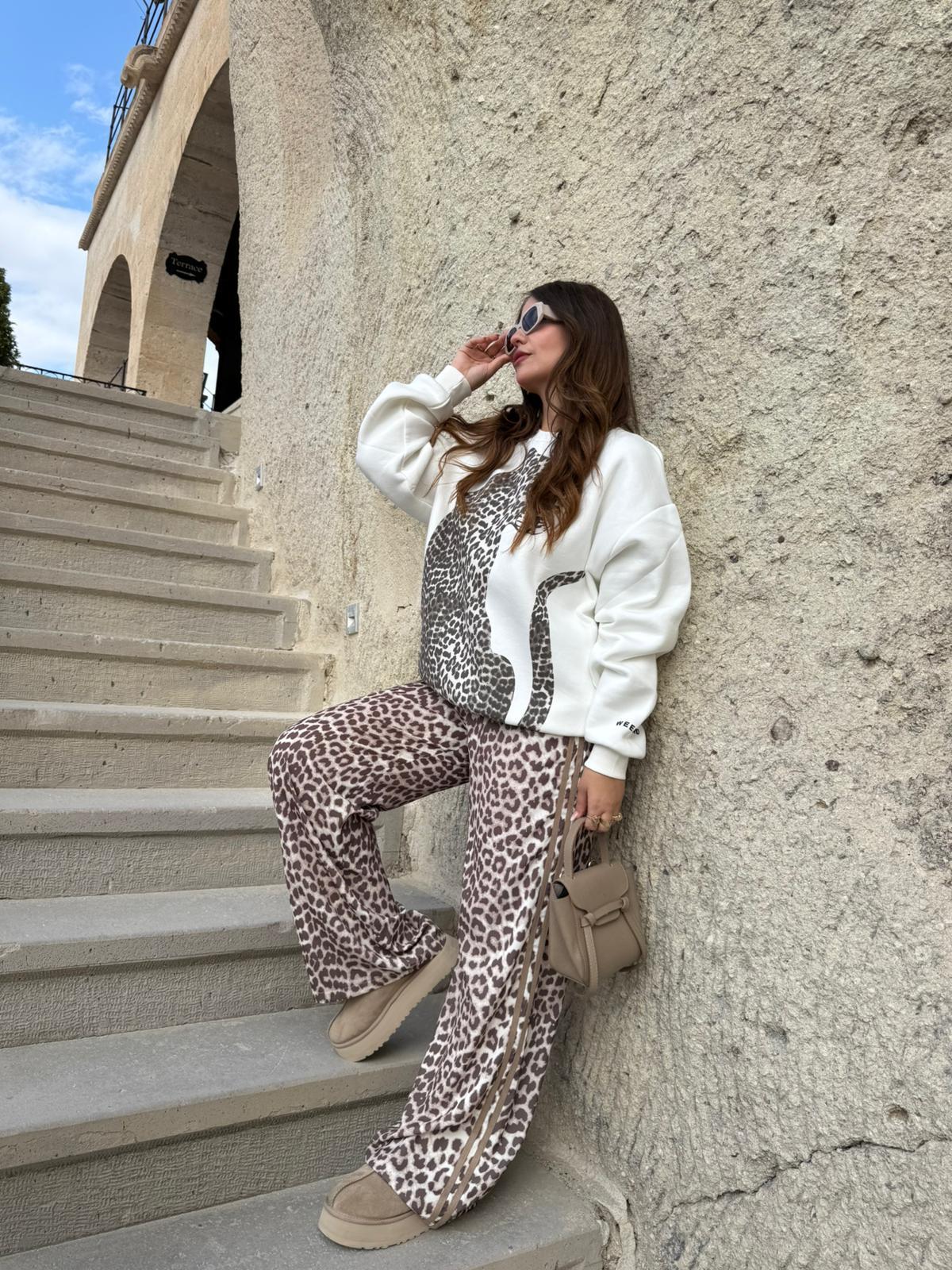 0993 Saten Leopar Pantolon KAHVE