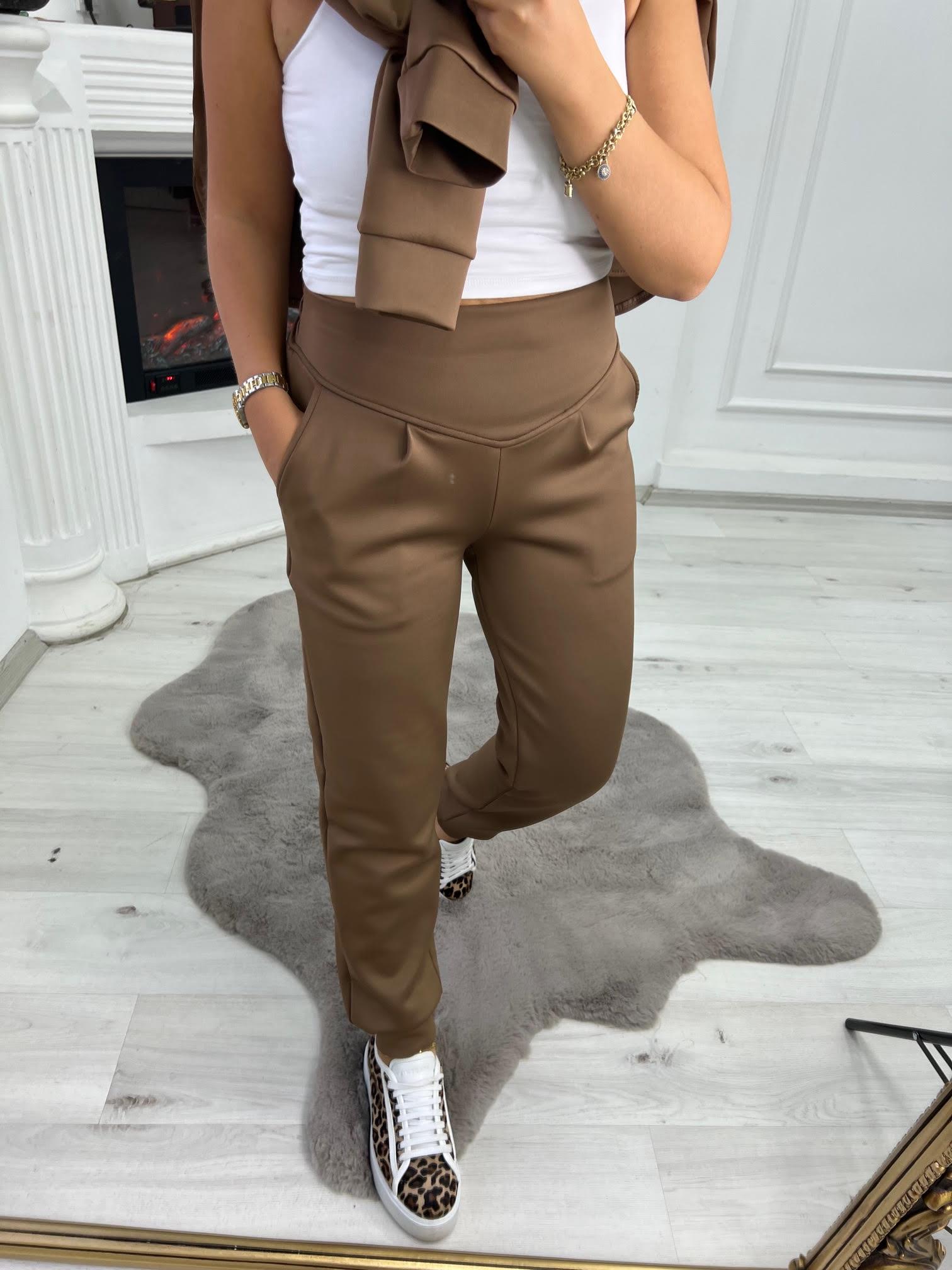 1005 Düz Kemerli Scuba Pantolon KAHVE
