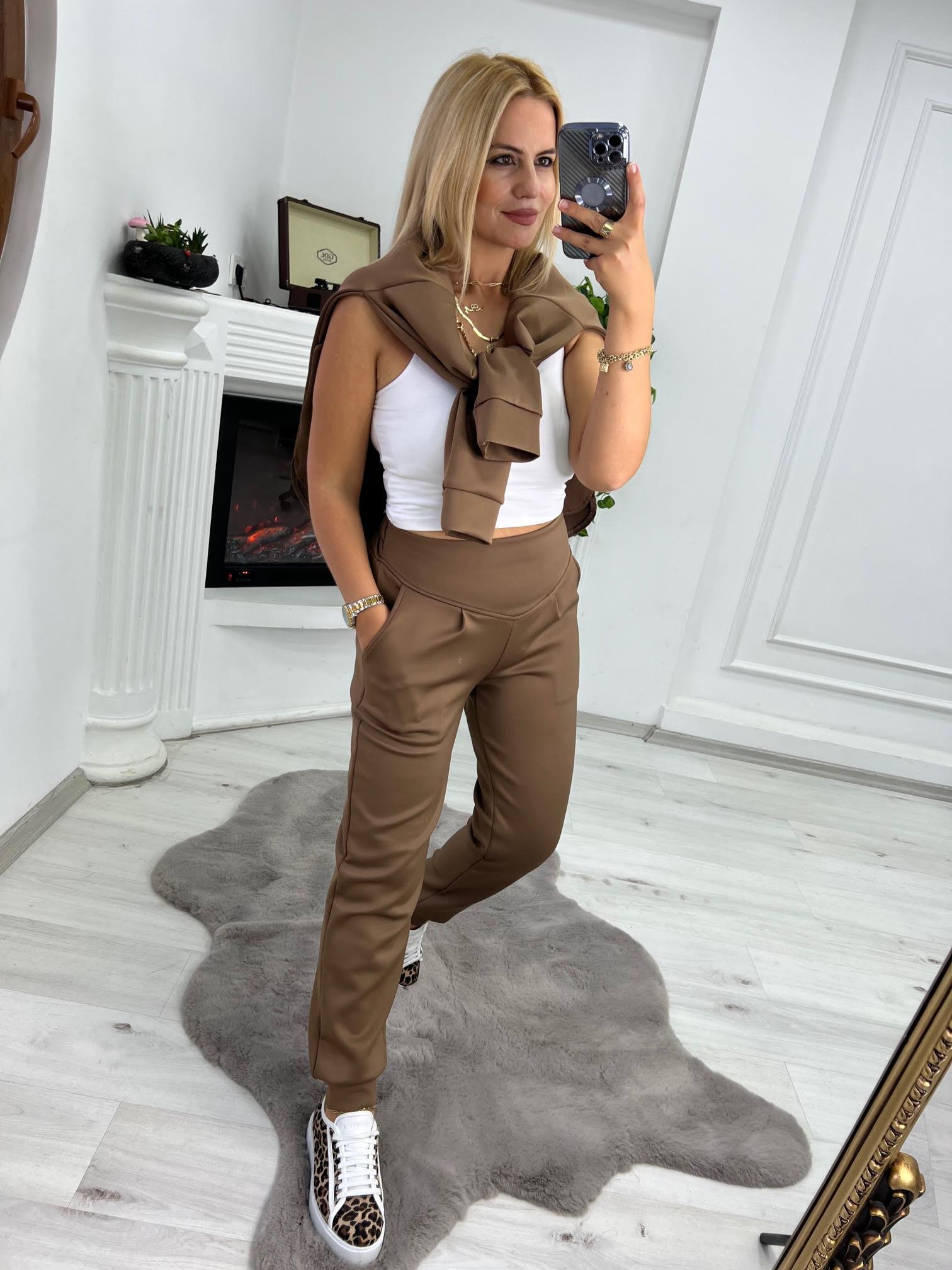 1005 Düz Kemerli Scuba Pantolon KAHVE