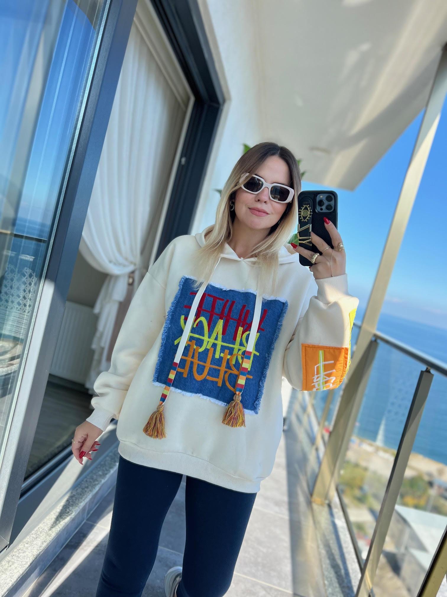 10117 Kapüşonlu Kot Detay Sweat BEJ