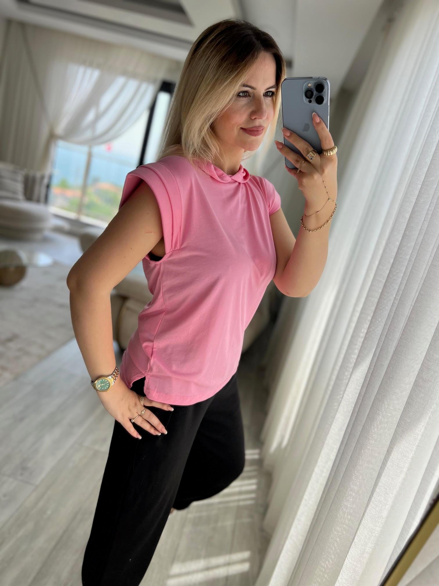 1017 Kapşonlu Modal Buluz PEMBE