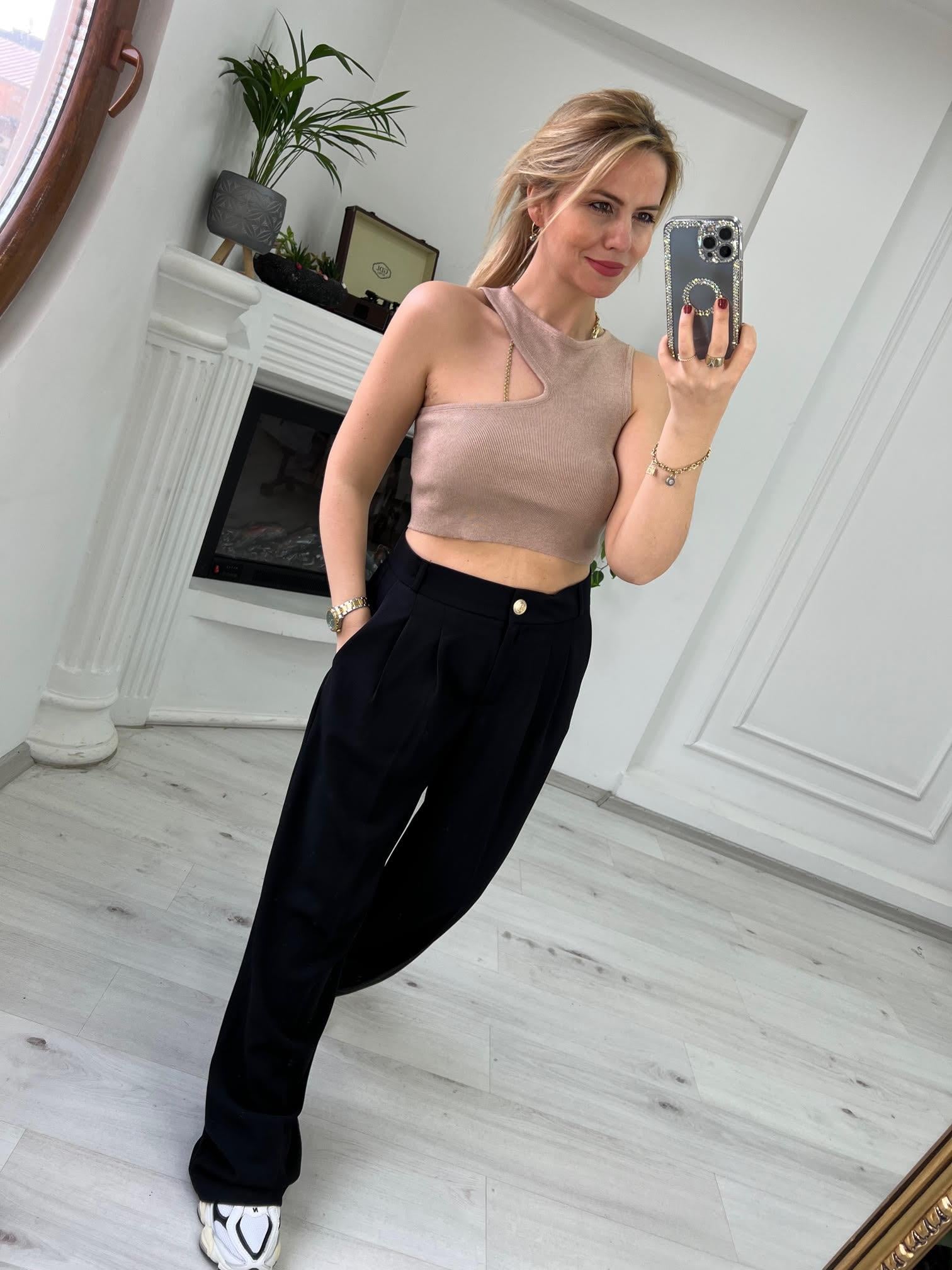10173 Bisiklet Yaka Dekolte Crop BEJ