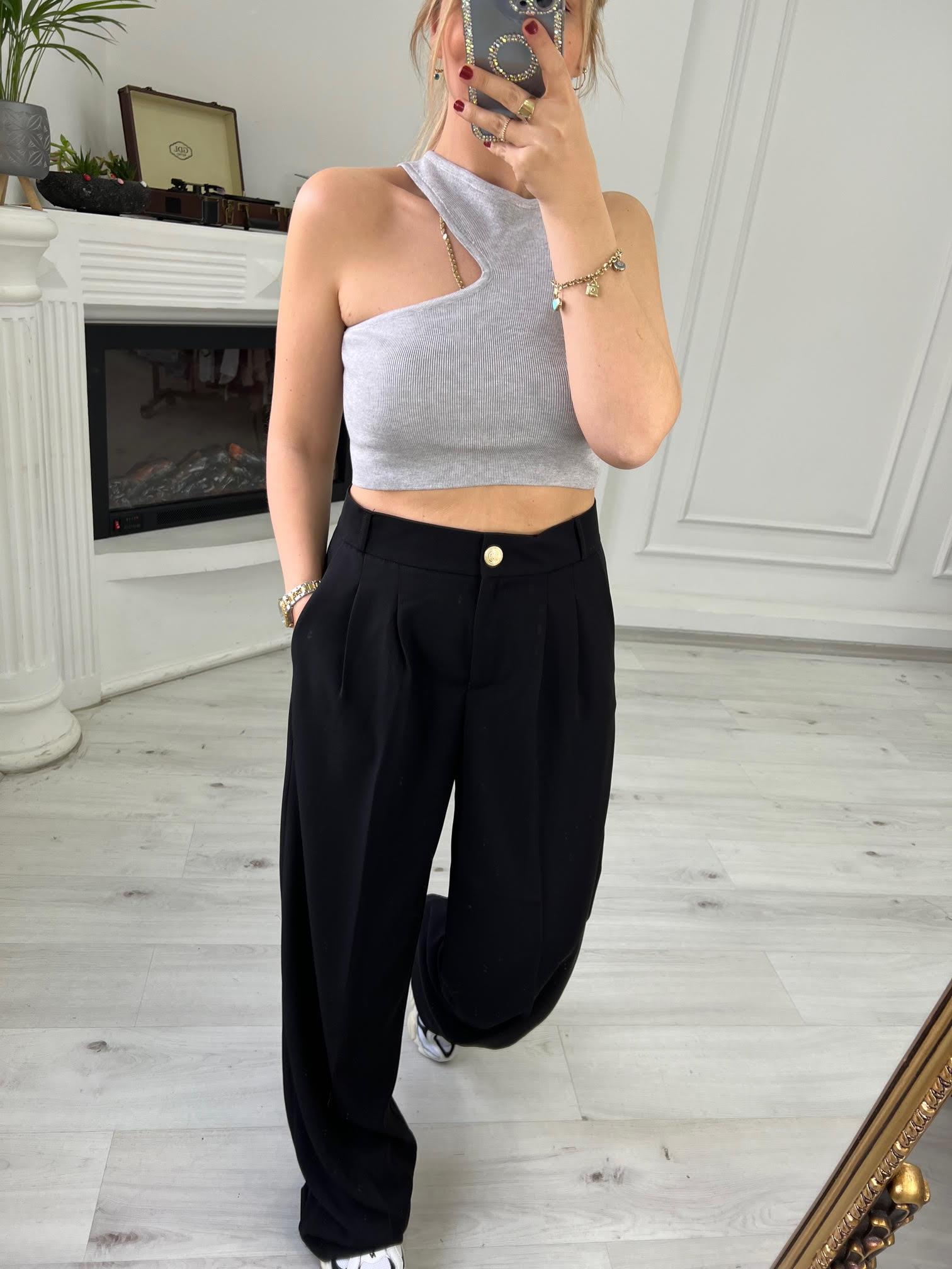 10173 Bisiklet Yaka Dekolte Crop GRİ