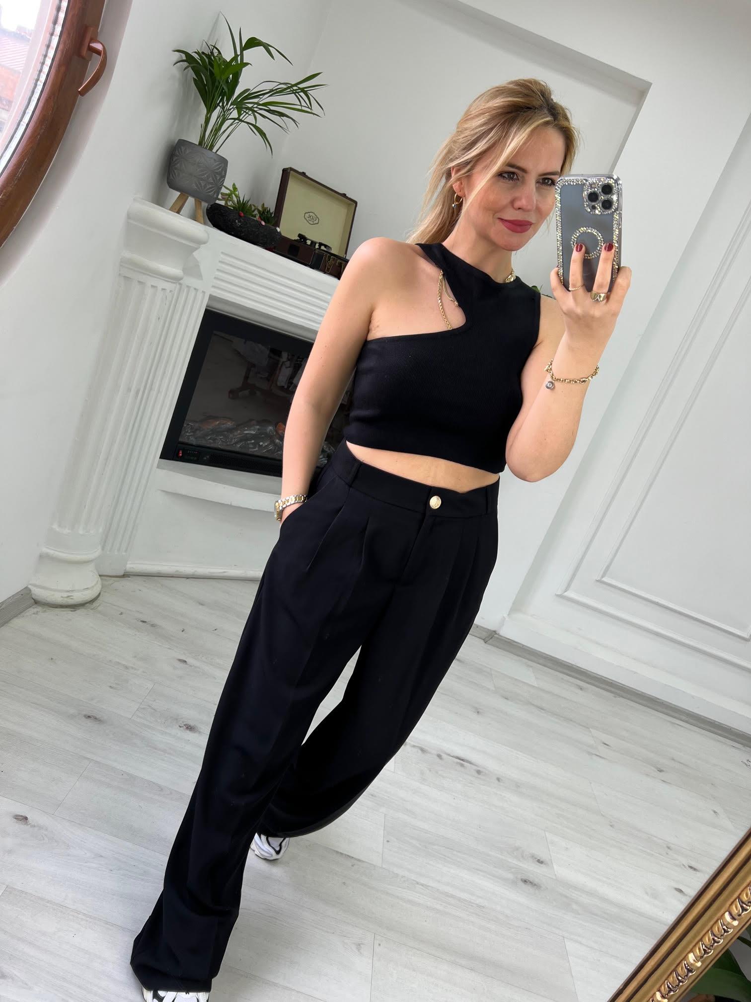 10173 Bisiklet Yaka Dekolte Crop SİYAH