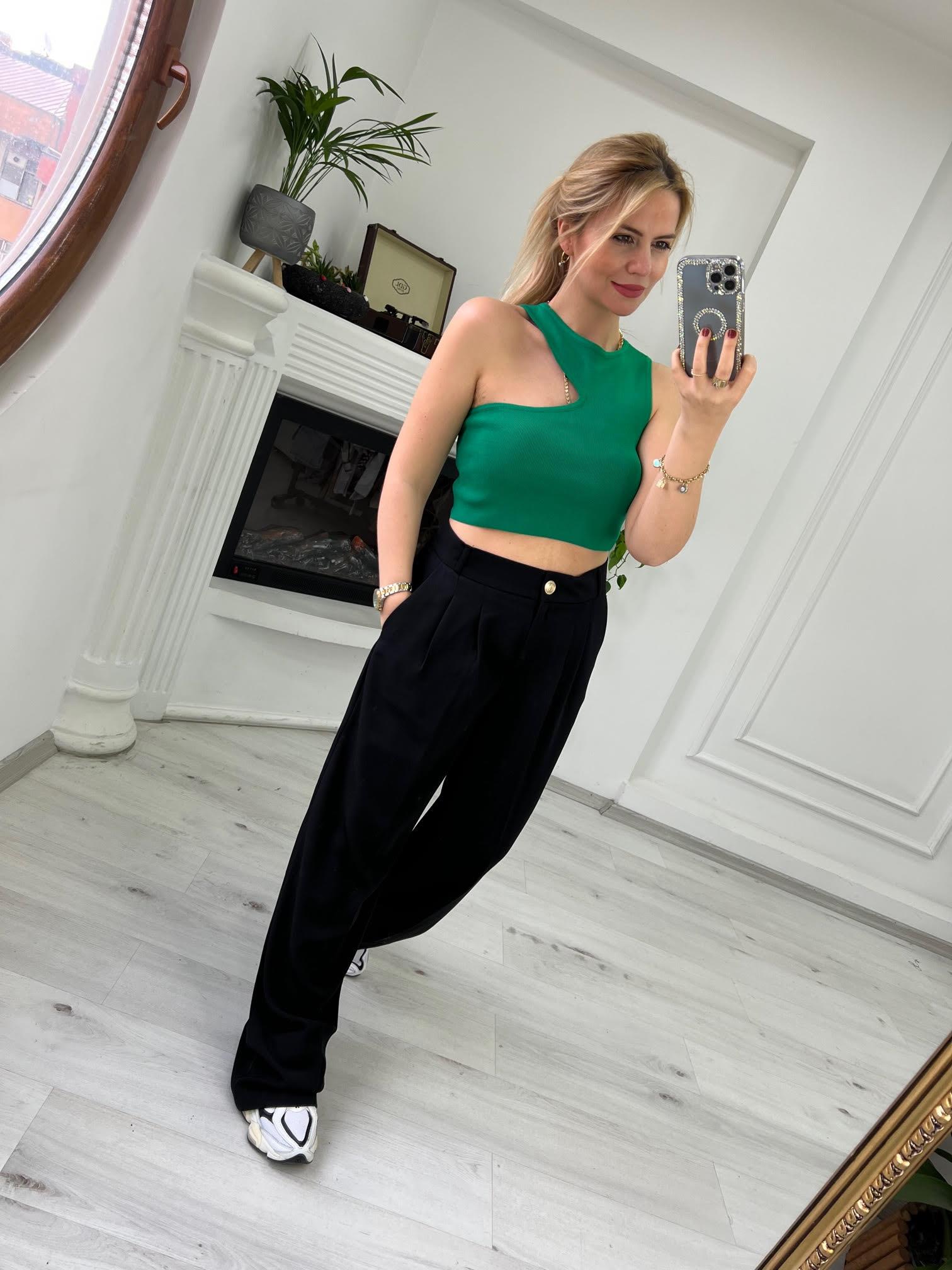 10173 Bisiklet Yaka Dekolte Crop YEŞİL