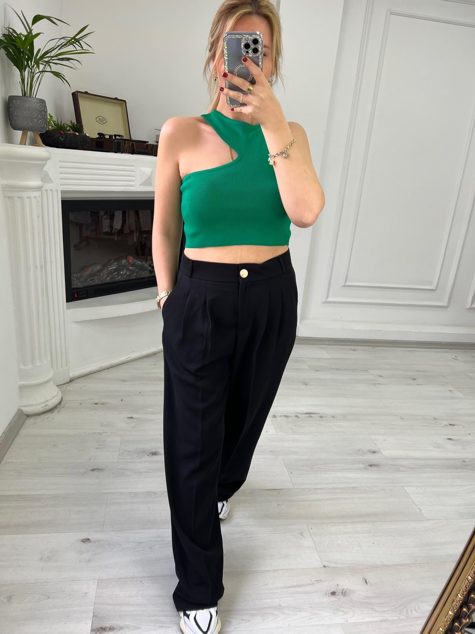10173 Bisiklet Yaka Dekolte Crop YEŞİL