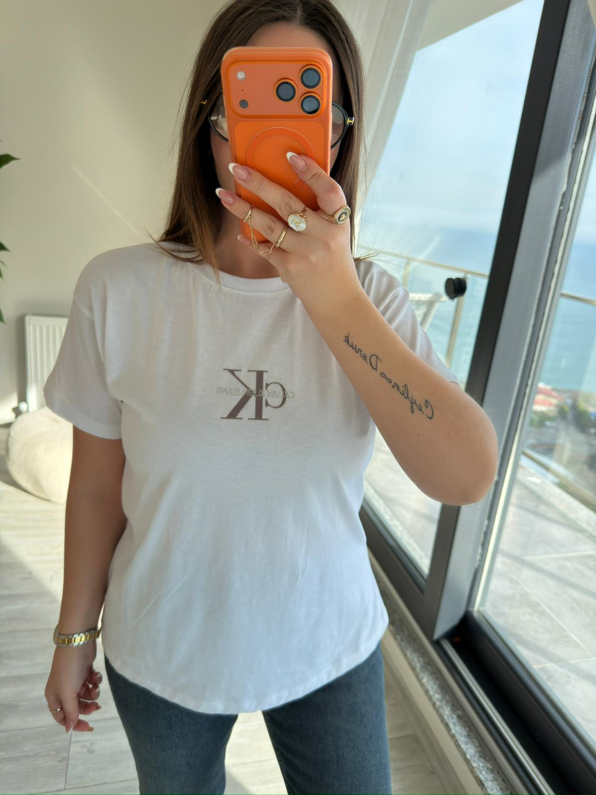 1018 Yazılı Baskılı Tshirt BEYAZ