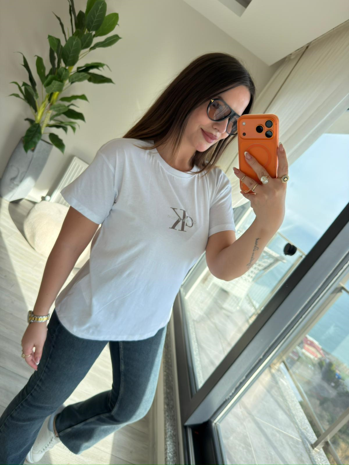 1018 Yazılı Baskılı Tshirt BEYAZ