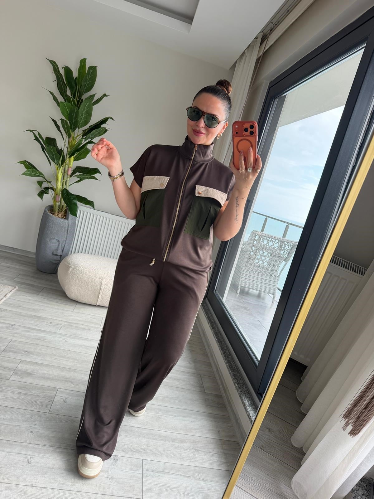1021 Paraşüt Cepli Modal Takım KAHVE