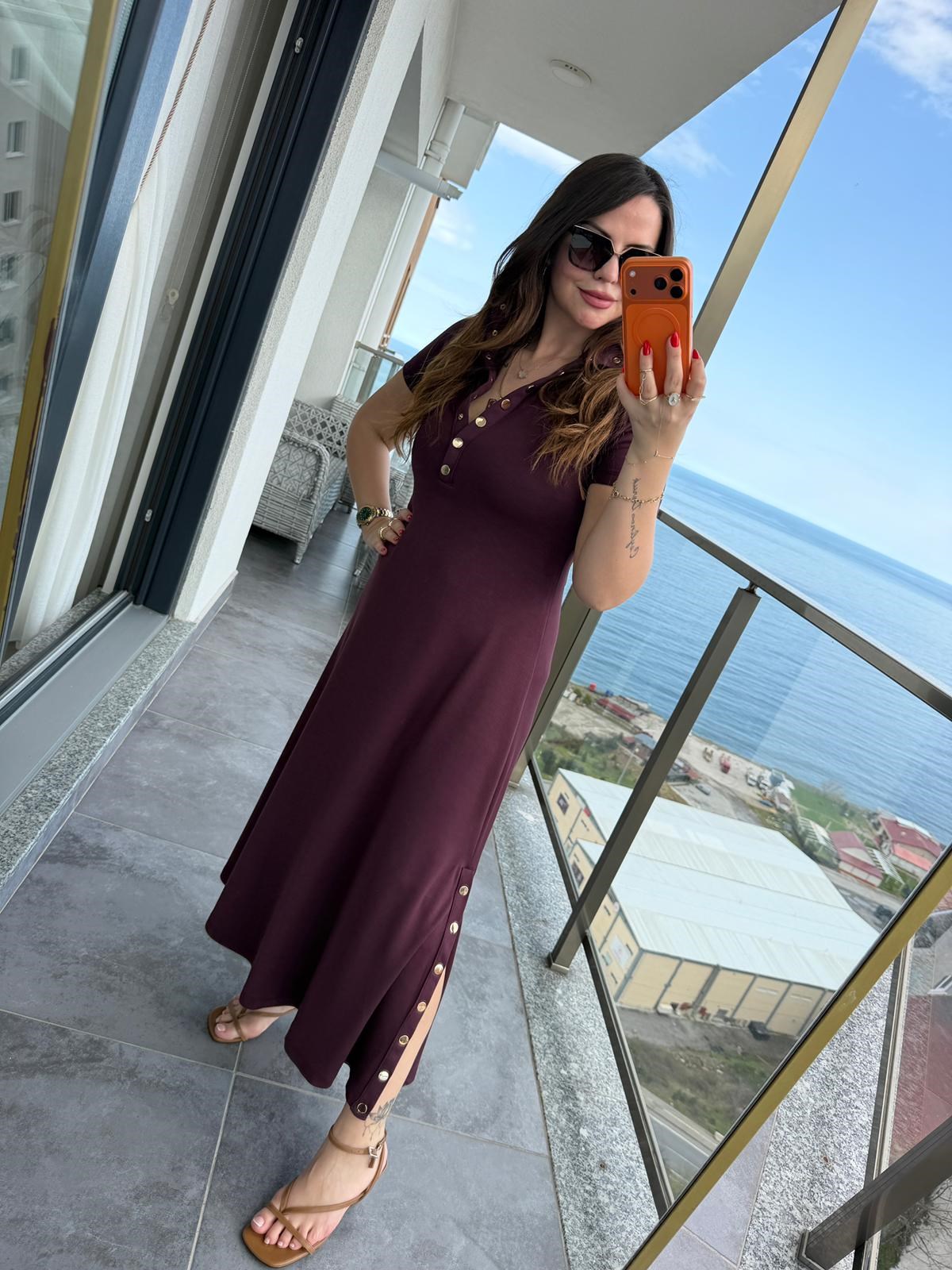 1023 Yarım Kol Patlı Elbise BORDO