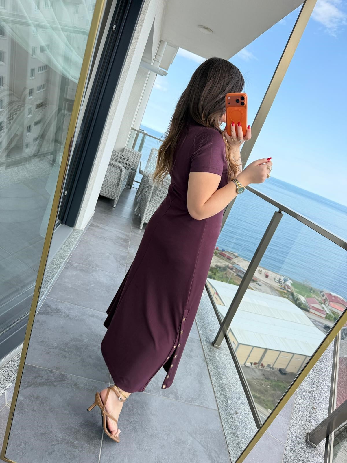 1023 Yarım Kol Patlı Elbise BORDO