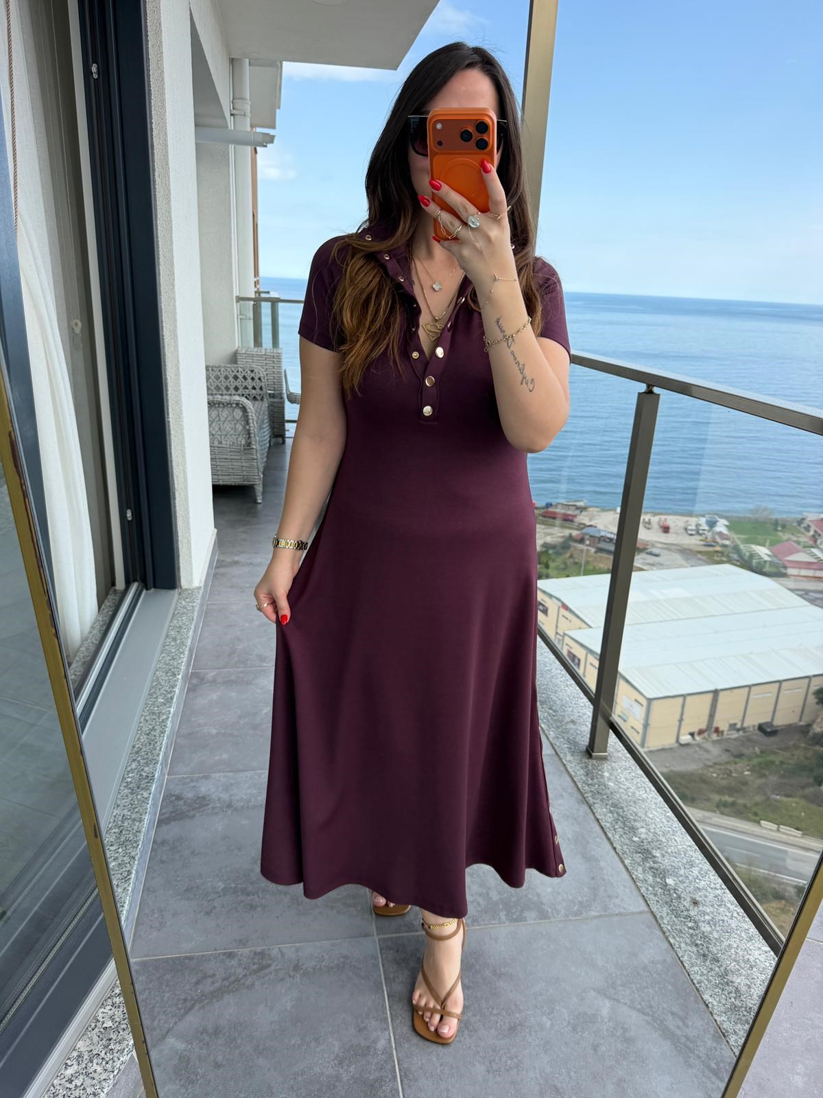 1023 Yarım Kol Patlı Elbise BORDO