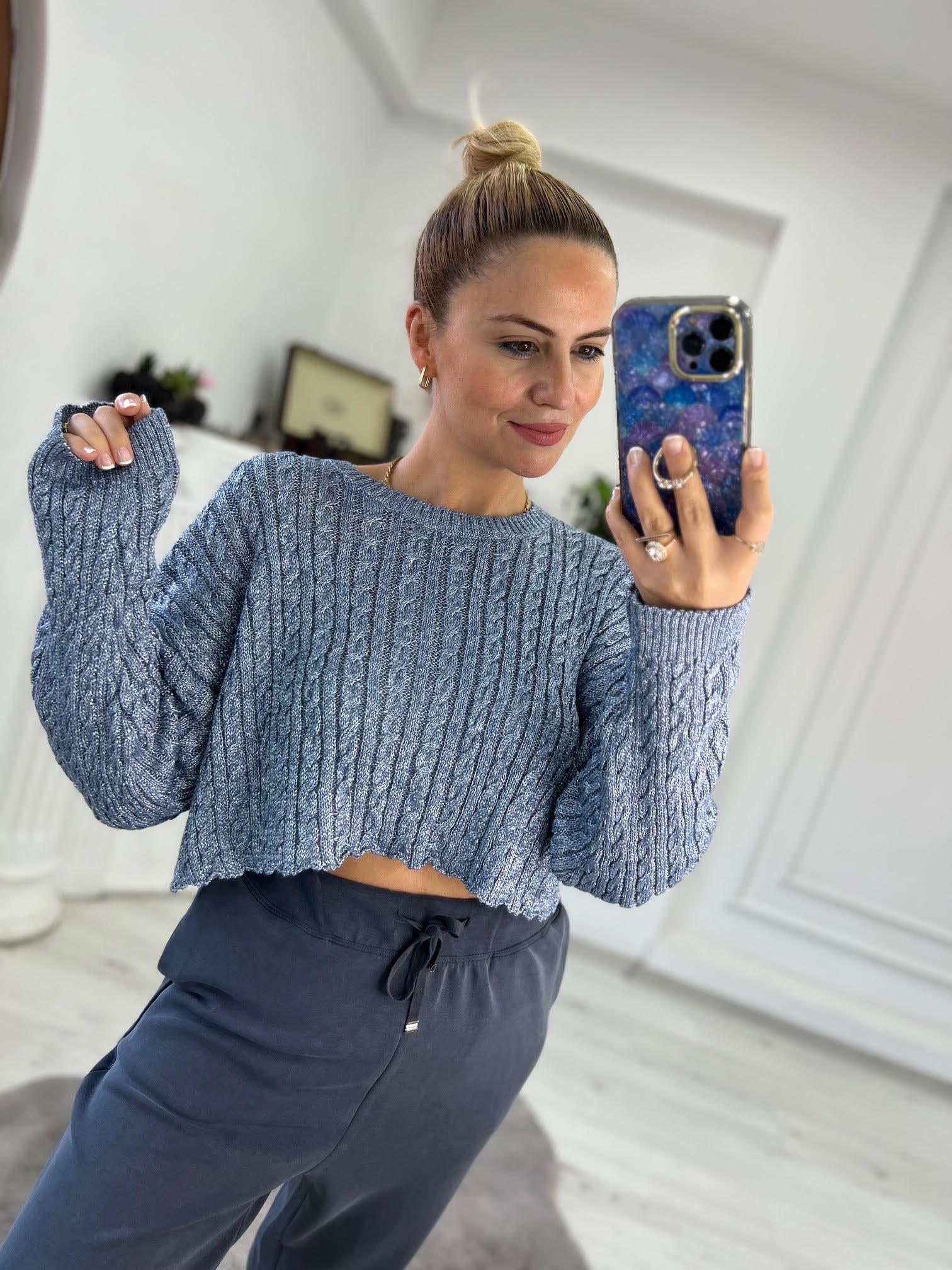 10440 Örgülü Crop İNDİGO