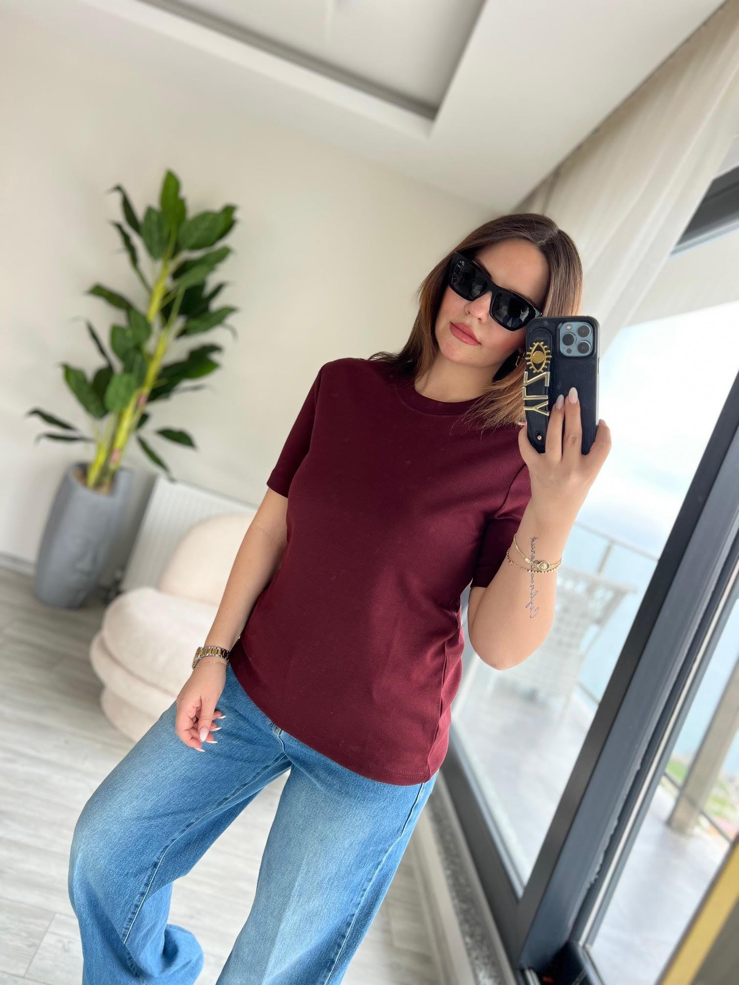 1075 Bisiklet Yaka Tshirt BORDO