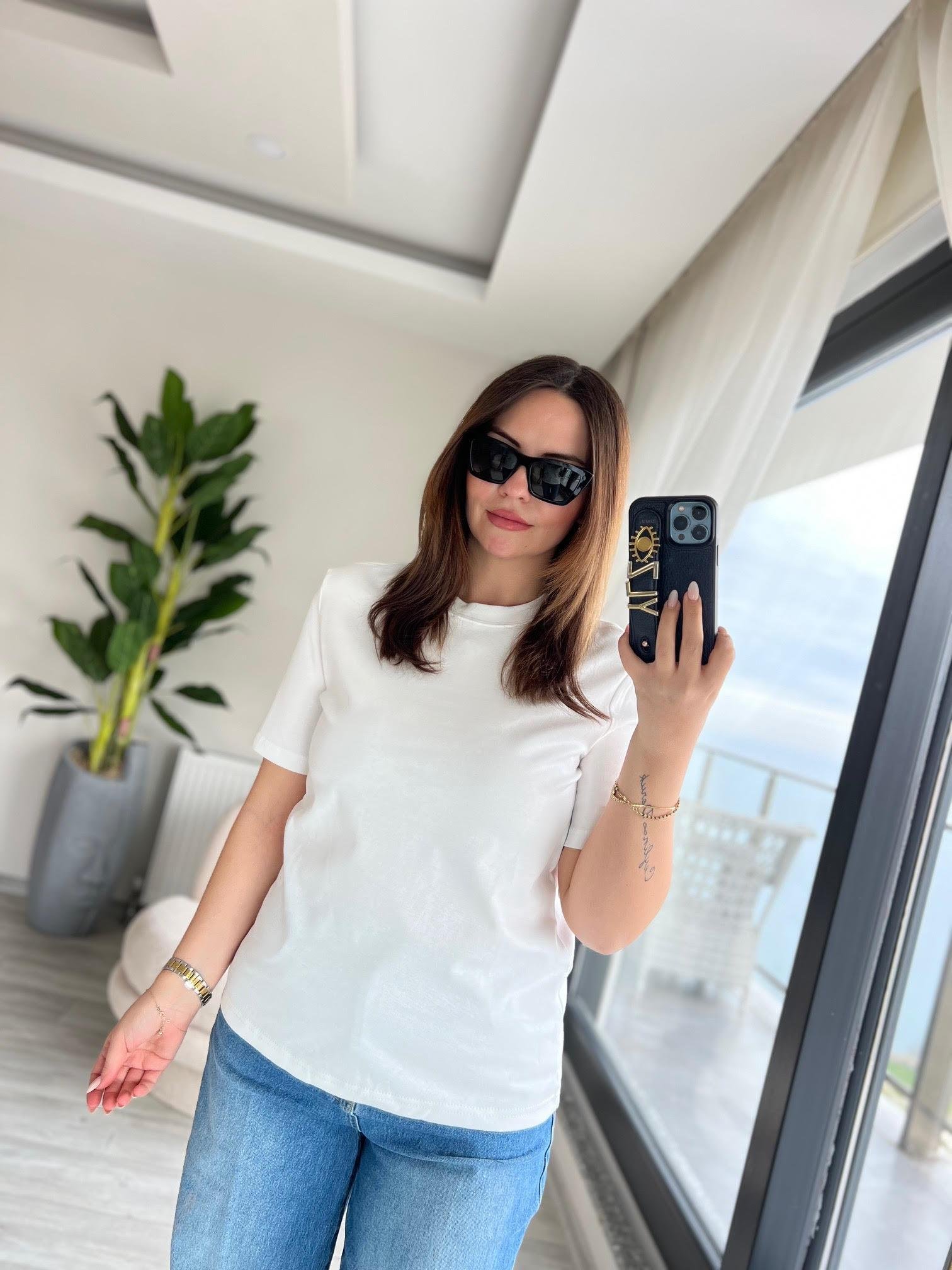 1075 Bisiklet Yaka Tshirt EKRU