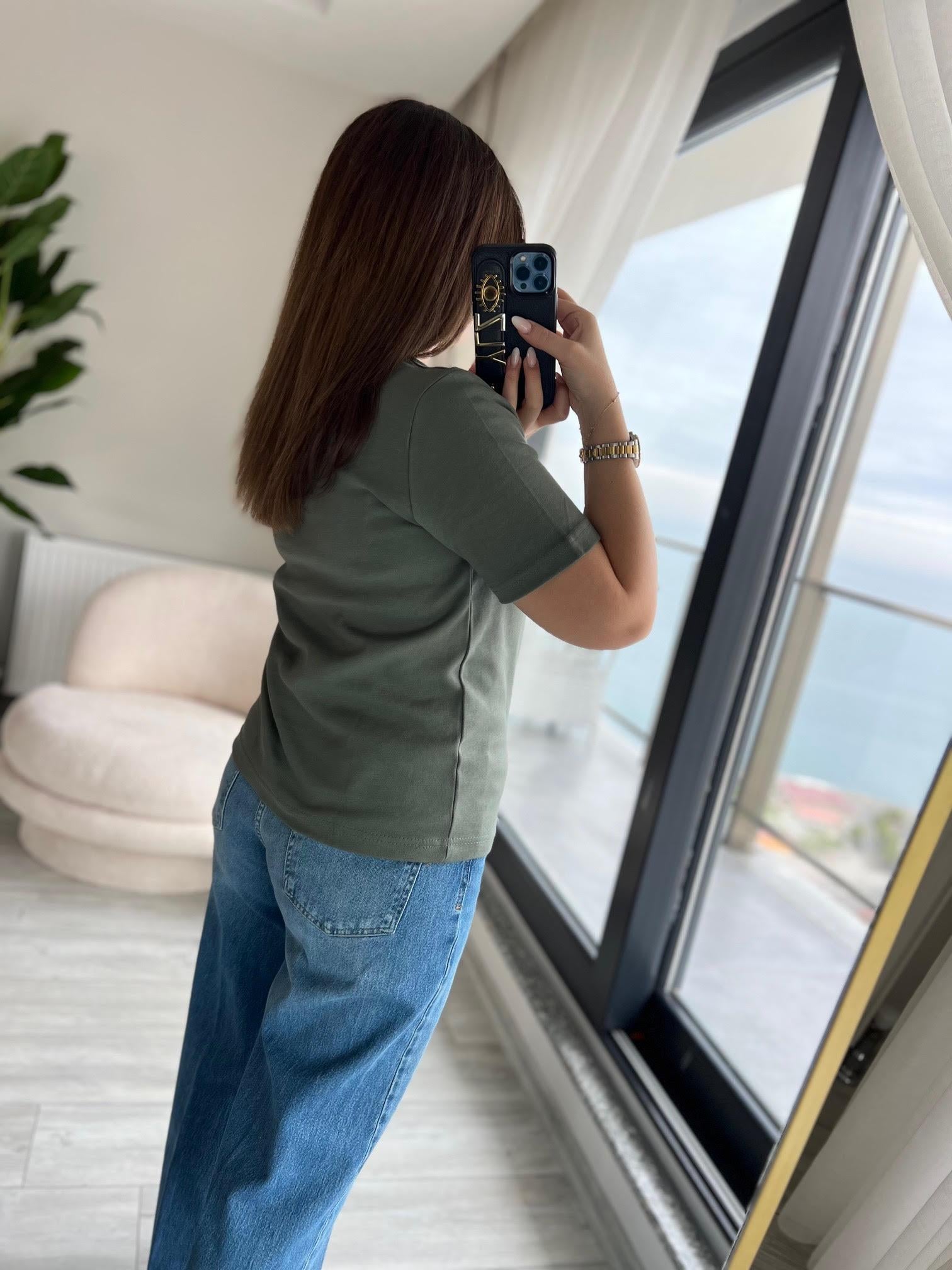 1075 Bisiklet Yaka Tshirt HAKİ YEŞİL