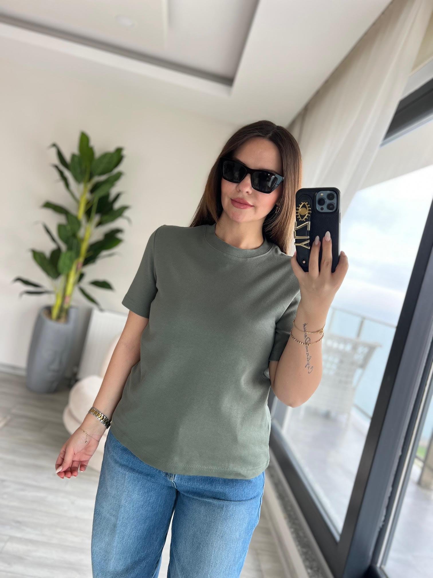 1075 Bisiklet Yaka Tshirt HAKİ YEŞİL