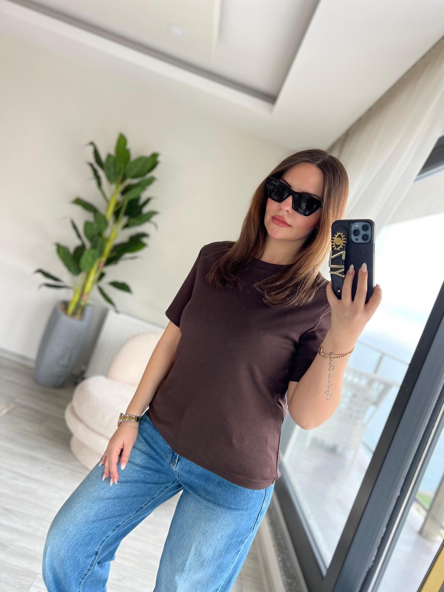 1075 Bisiklet Yaka Tshirt KAHVE