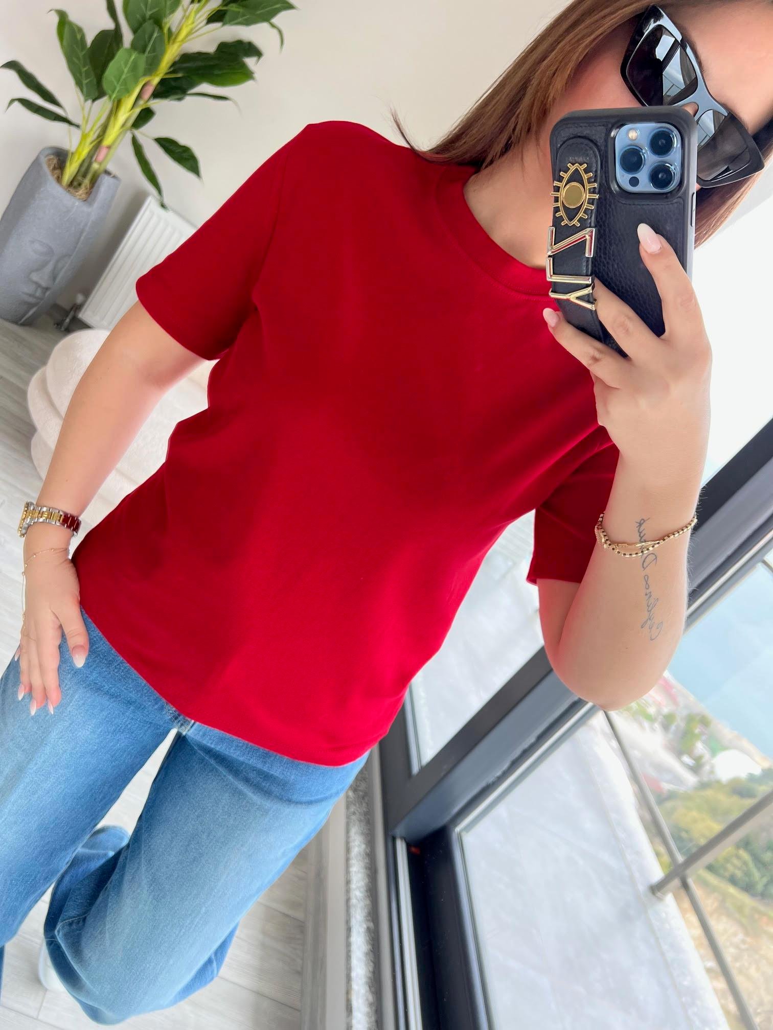 1075 Bisiklet Yaka Tshirt KIRMIZI