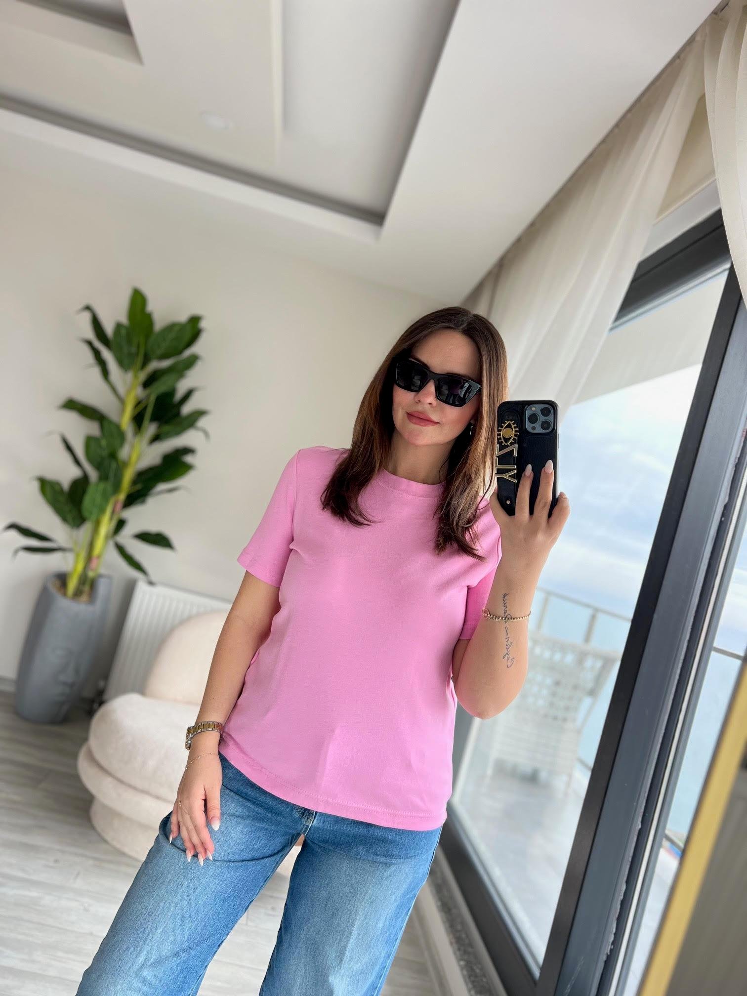 1075 Bisiklet Yaka Tshirt PEMBE