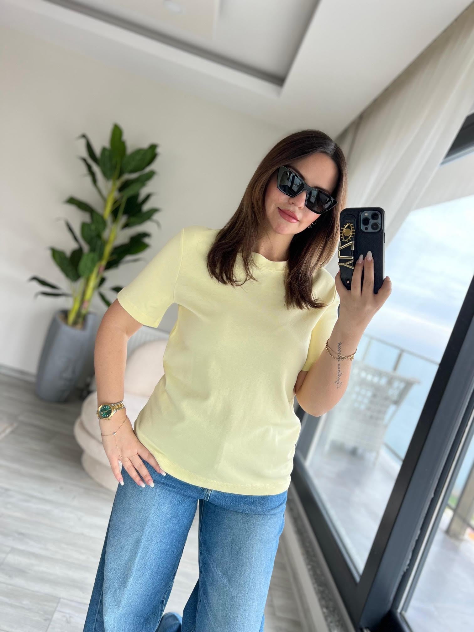 1075 Bisiklet Yaka Tshirt SARI