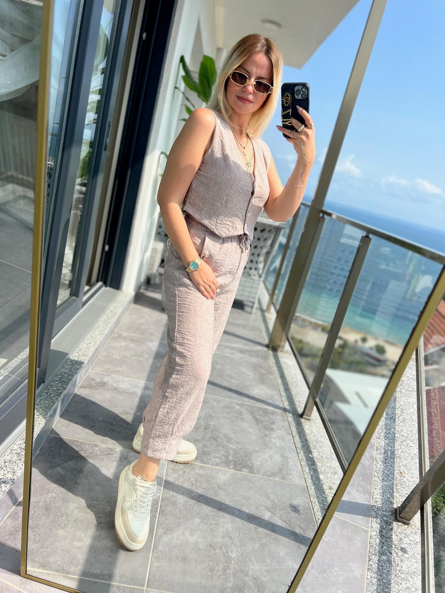 1090 Pileli Yelekli Takım CAPPUCINO