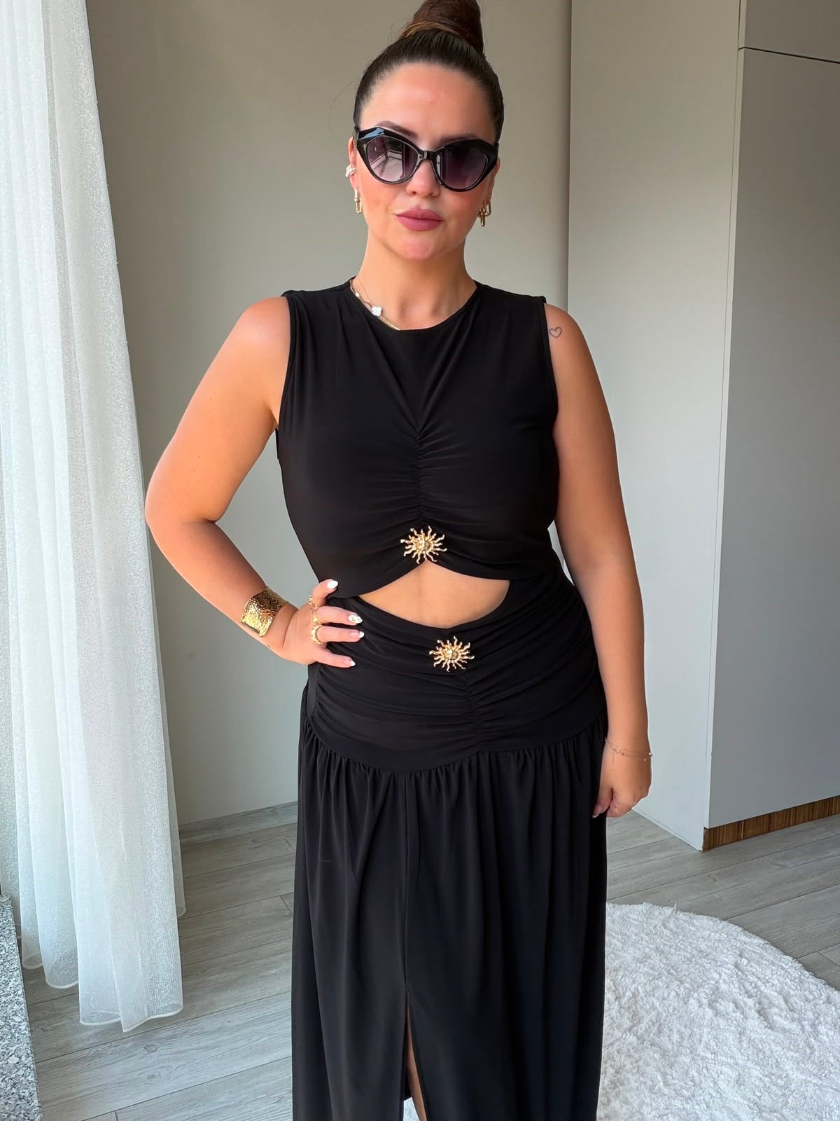 1095 Sandy Dekolte Elbise SİYAH